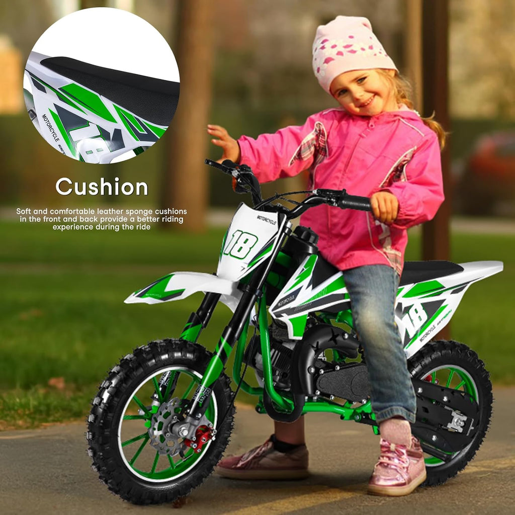 49cc 2-Stroke Kids Dirt Bike, Gas Power Motocross, Off Road Mini Motorcycle, Pocket Motorbike with Front Rear Disc Brakes, Racing Max Speed 30KM/H (Red)