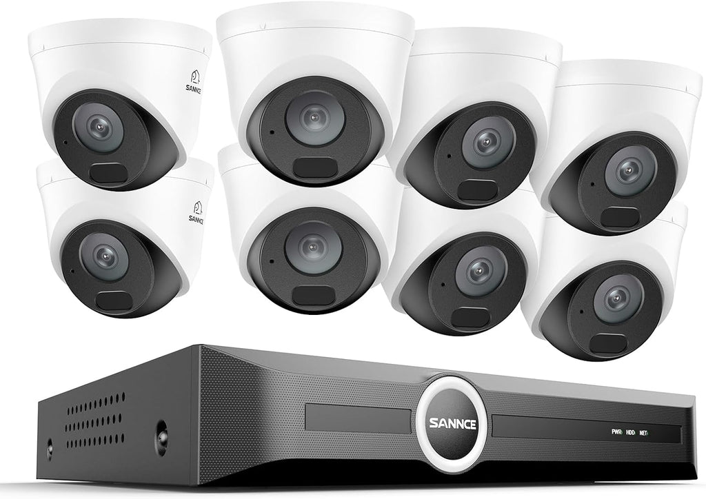 SANNCE 2K 3MP PoE Security Camera System - 8CH 6MP NVR with 8PCS 3MP Weatherproof Dome Surveillance Cameras with H.265 Video Compression, Smart IR LED, APP Push Alert, Remote Access (No HDD)