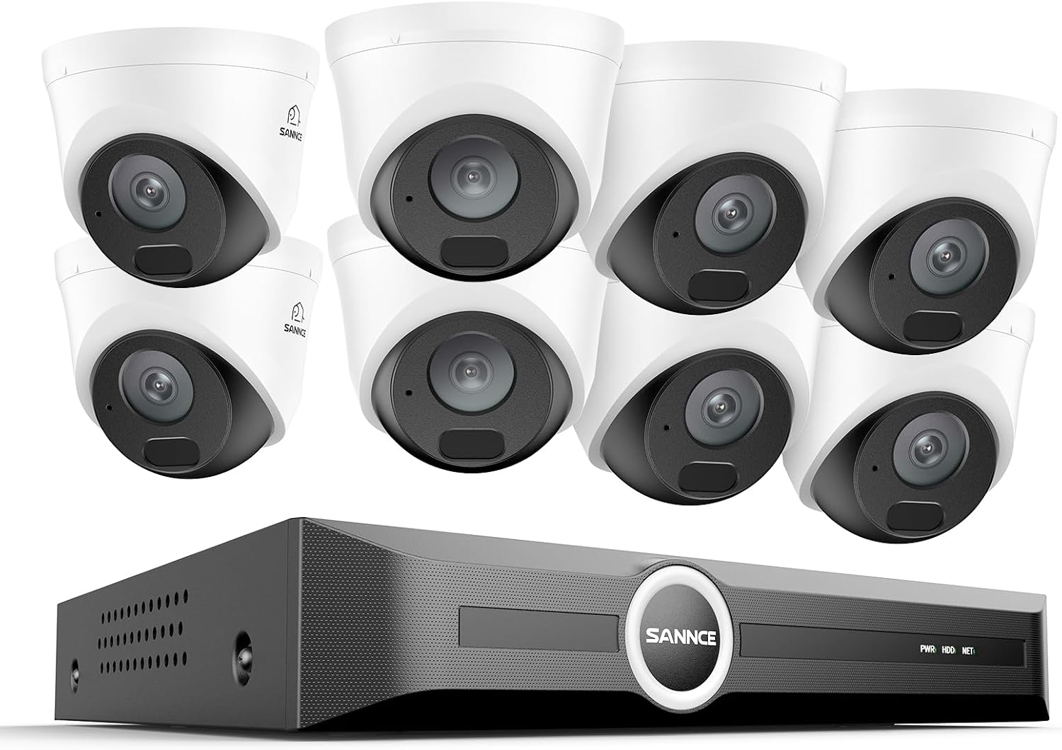 SANNCE 2K 3MP PoE Security Camera System - 8CH 6MP NVR with 8PCS 3MP Weatherproof Dome Surveillance Cameras with H.265 Video Compression, Smart IR LED, APP Push Alert, Remote Access (No HDD)