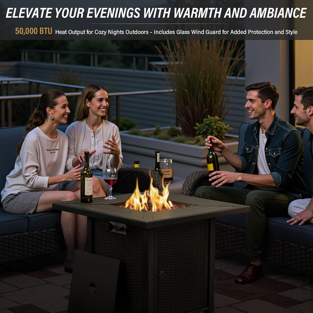 Belord 5 Pieces Patio Furniture Set with 50000 BTU Propane Fire Pit Table, All-Weather Patio Rocking Chairs, Loveseat Glider and Side Table for Outdoor Conversation Deck Poolside Backyard Grey