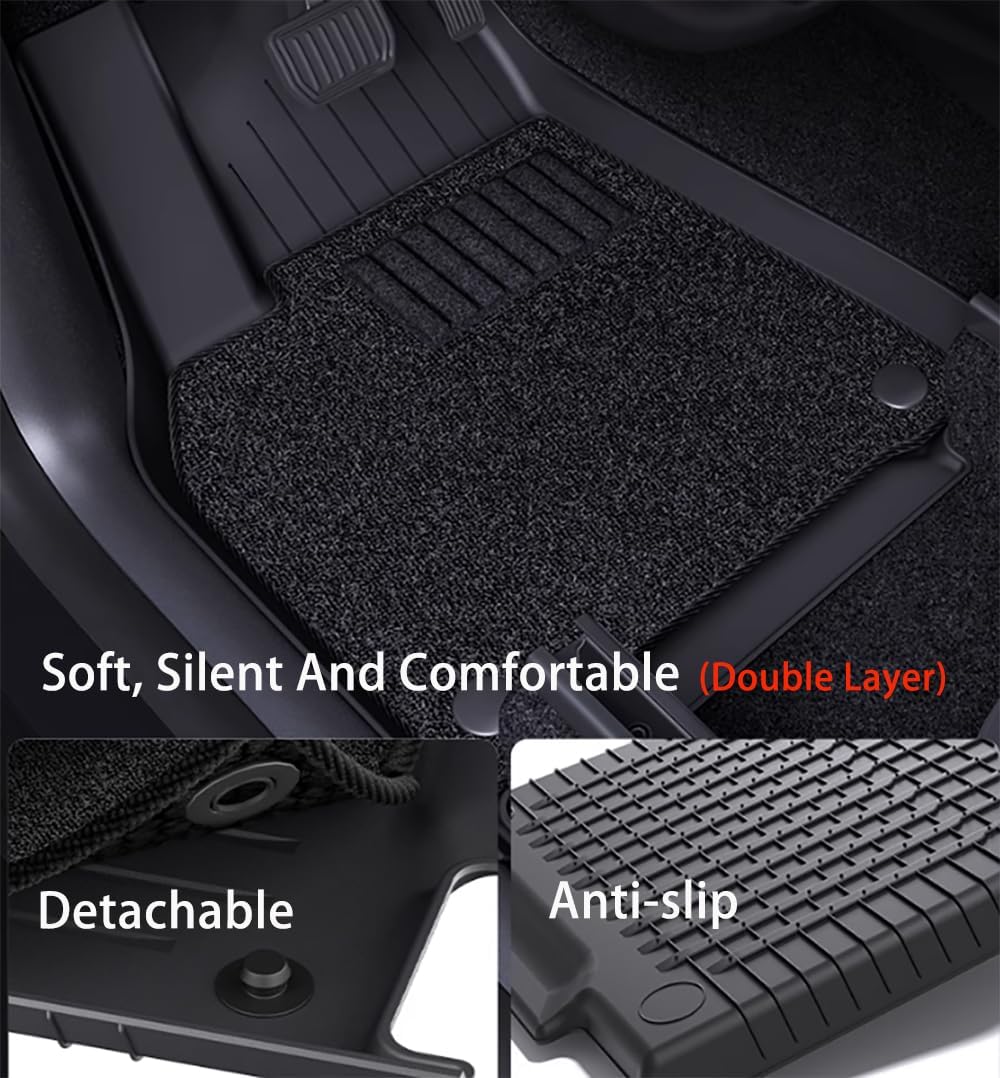 Compatible with 2026 Tesla Model Y Juniper(Not fit Standard) 5 Seater Double Layer Floor Mats & Trunk Mat & Back Seat Protector & Frunk Mat & Rear Cargo Storage Tray Covers(9 Piece Set)