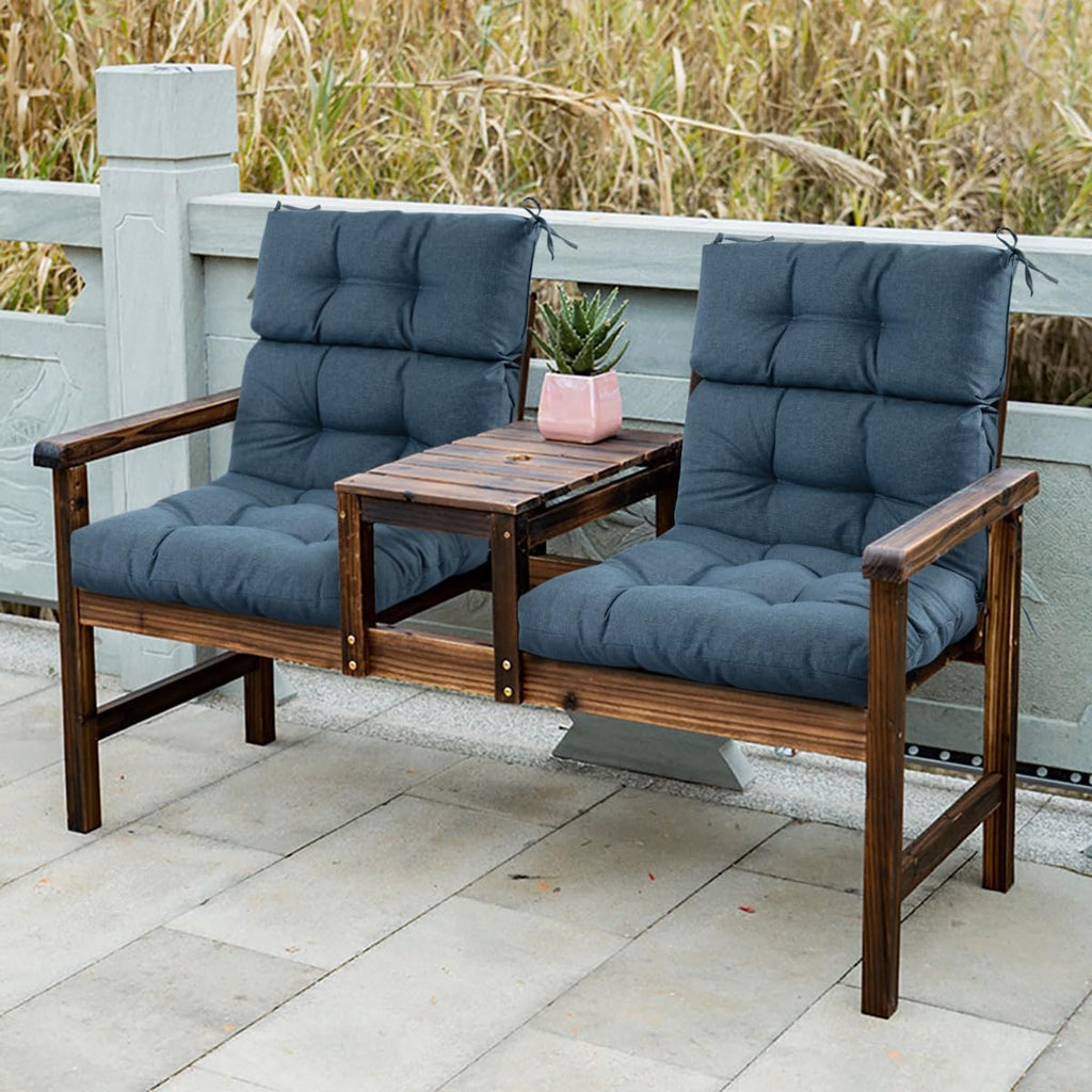 FUNHOME Outdoor High Back Chair Cushions Set of 2,Reversible Lawn Chair Cushion 44 x22 inch,Water Resistant Tufted Adirondack Chair Cushion,for Garden Rocking Chair,Patio Furniture(Denim Blue)