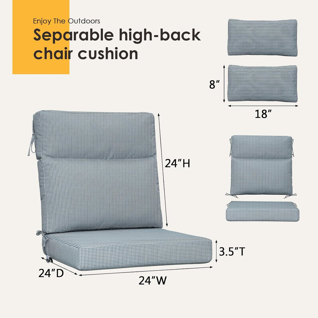 Outdoor High Back Chair Cushion, 2 Pack 48 x 24 inches Patio Chair Cushions Water Repellent Rocking Cushions Indoor Furniture Seat Pad with 2 Pillows, Black White Mini Check