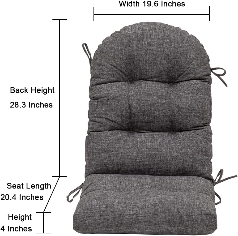 QILLOWAY Outdoor High Back Chair Cushion for Adirondack, All Weather Rocking Chair Cushions Thick Padded Replacement for Patio Furniture Set of 4,Charcoal Grey, Black