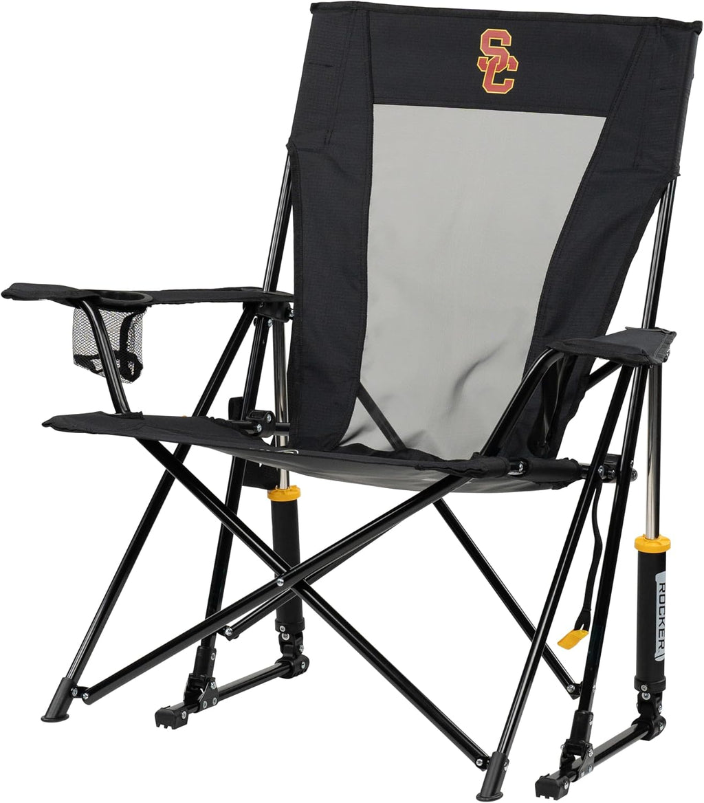 GCI Outdoor Comfort Pro Rocker Camping Chair | Portable Folding Rocking Chair with Durable Armrests & Drink Holder | Official Collegiate Licensed Sideline Sports Chair | USC Trojans
