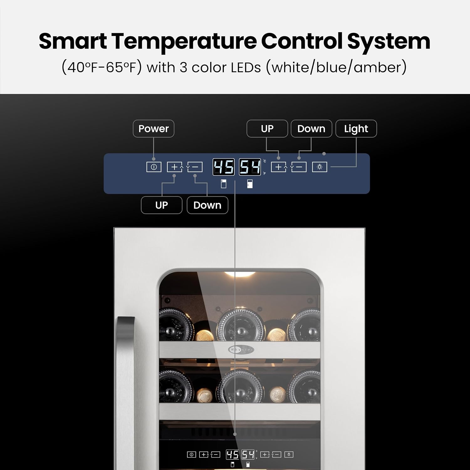 Whynter 29 Bottle Wine Fridge, 15 Inch Dual Zone Wine Cooler Refrigerator, 40-65°F Digital Temperature Control, 3 LED Wine Cellar, Built-in Under Counter Freestanding for Home Bar Kitchen (3.0 cu.ft)
