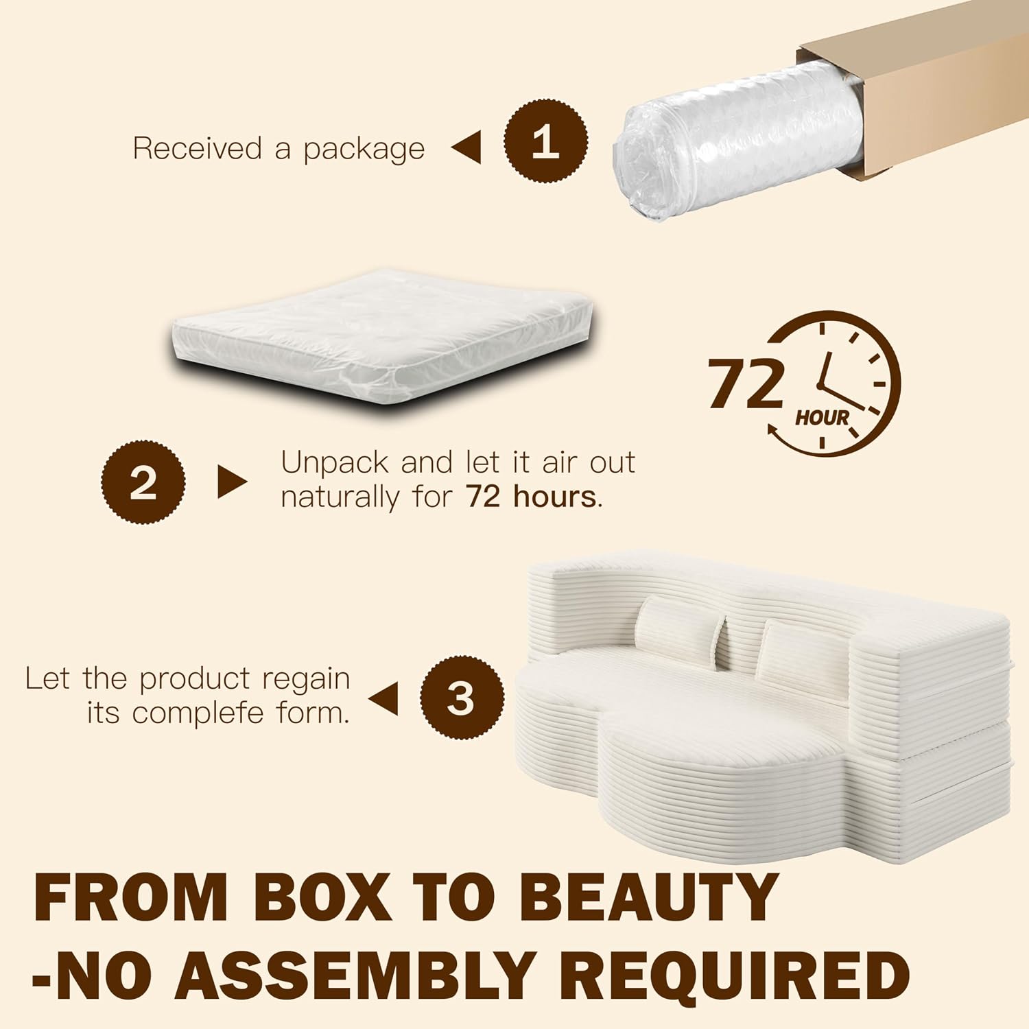 78' Twin Size Convertible Folding Sleeper Sofa Bed, Modern Corduroy Futon Sofa Bed with Pillow, Foam Mattress Loveseat Cloud Couch, No Assembly Floor Couches for Living Room, Playroom, Apartment Beige