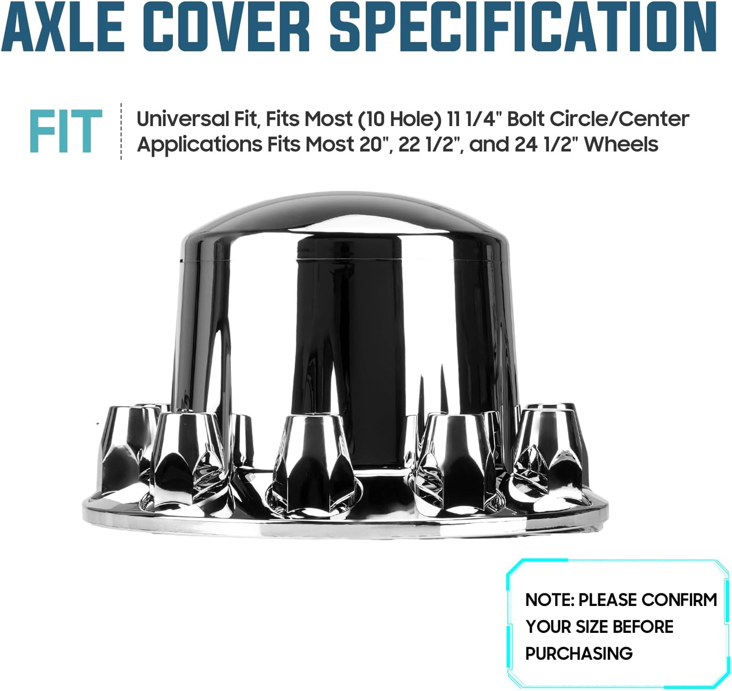 Rear Axle Wheel Covers Kit 33mm Axle Cover Chromed Thread-On Standart Lug Nut Covers with Removable Hub Caps for Semi Truck (Installation Tool Included)