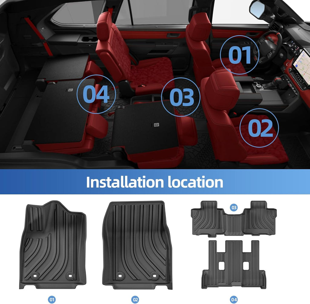 SMABEE Floor Mats & Cargo Liner & Backrest Mats for Toyota Sequoia 2023 2024 2025 2026, TPE All Weather Floor Liners Trunk Mat Accessories Protection Mats Interior Black