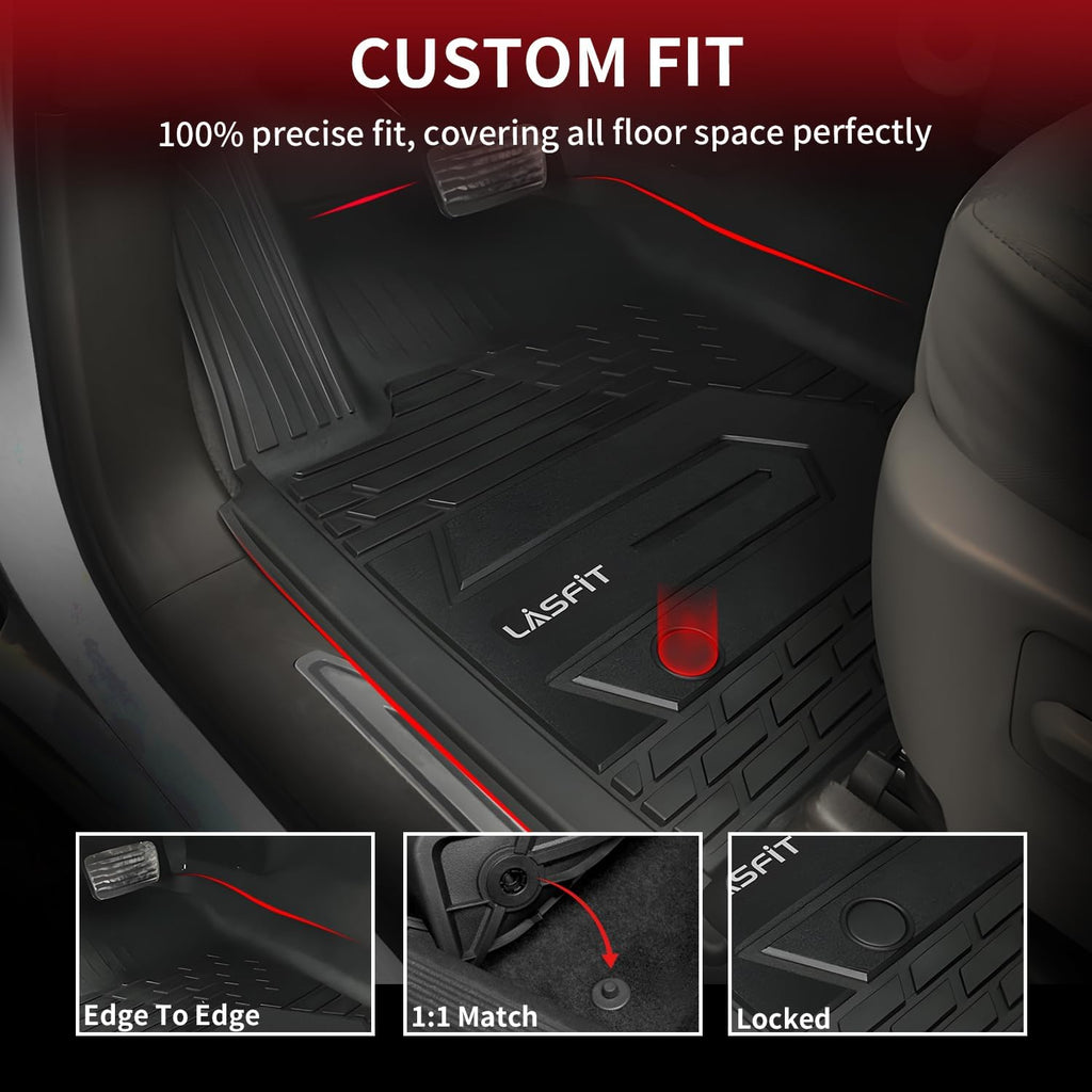 LASFIT Floor Mats 2019-2026 for Chevy Silverado/GMC Sierra 1500, 2020-2026 for 2500 HD/3500 HD, Crew Cab & Bucket Seat Only (Fit with Rear Under-Seat Storage Box, Not Fit 2nd Row Plastic Box), Black