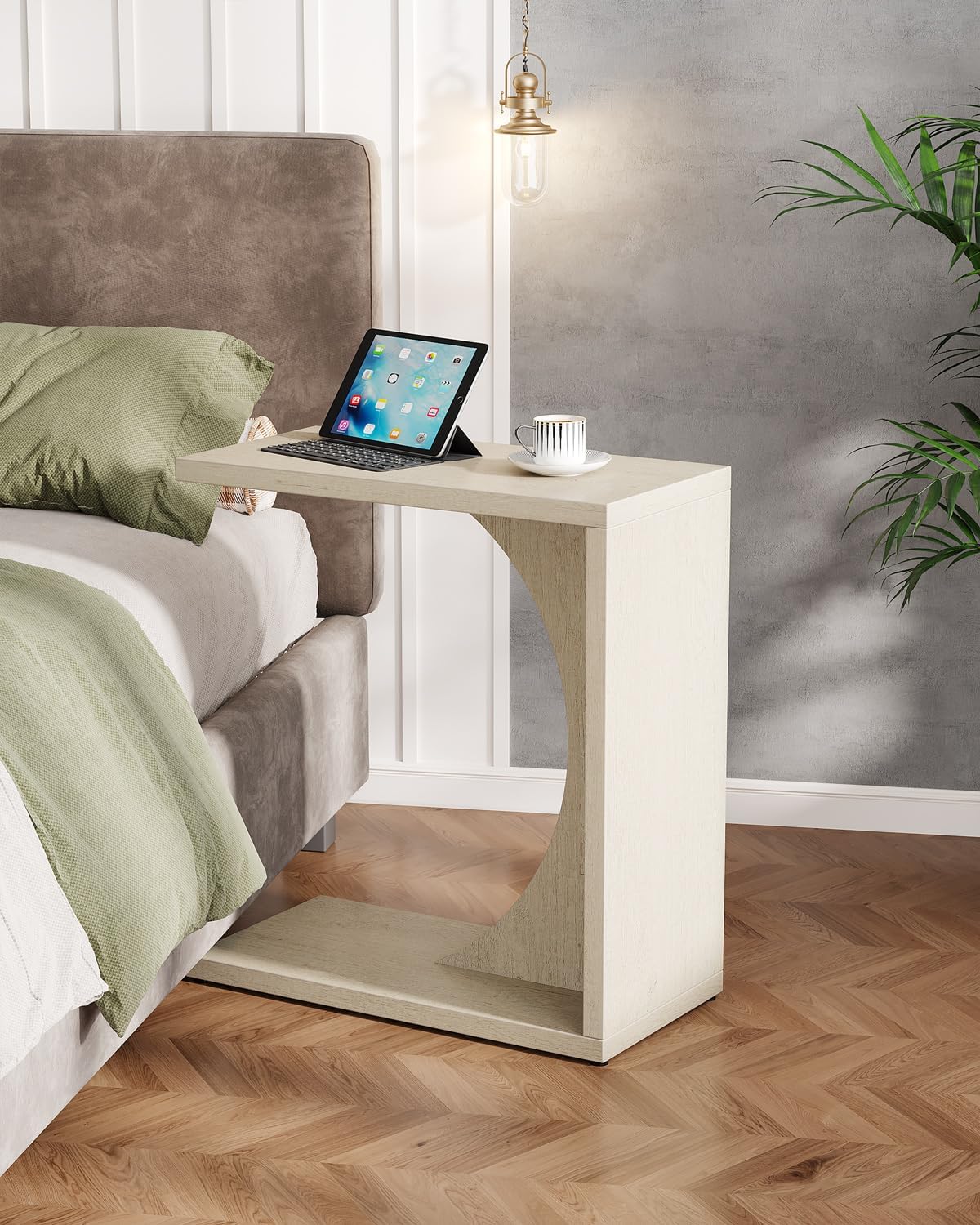 Tribesigns C-Shaped End Table for Couch, Sofa Side Table, C Table for Small Space, Living Room, Bedroom (2, Beige)