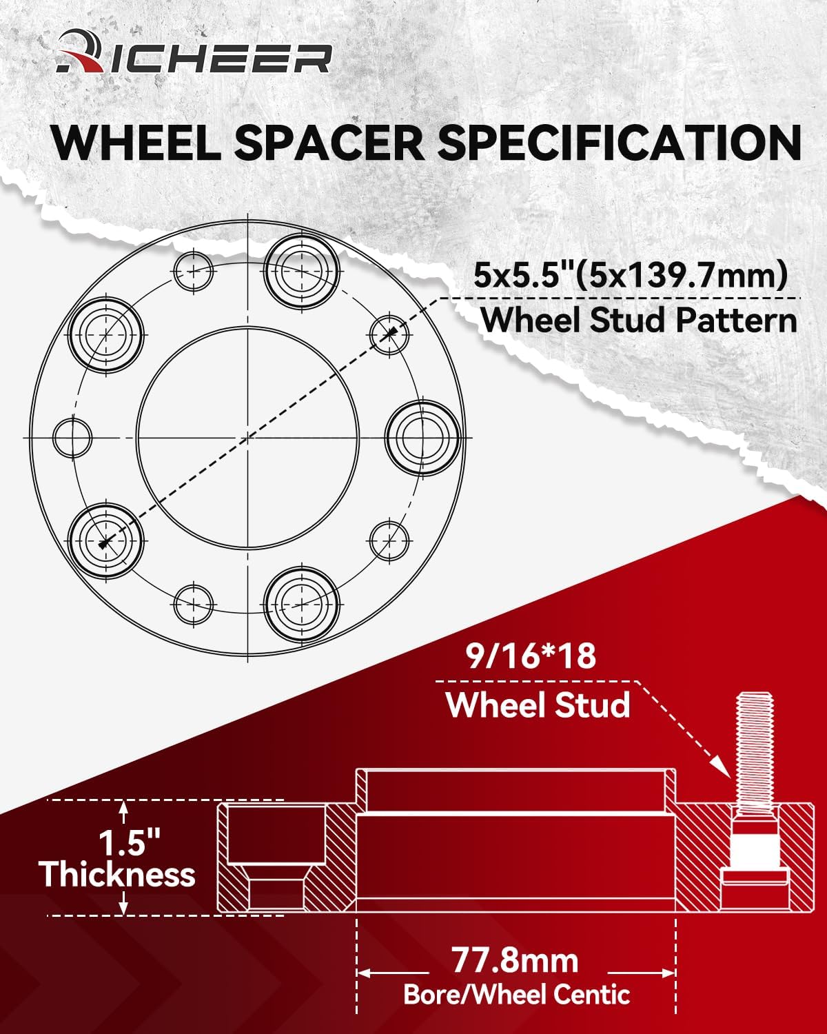 Richeer 5x5.5 Wheel Spacers for 2002-2011 Ram 1500 2006-2009 Aspen 2005-2011 Dakota 2004-2009 Durango, 4PCS 1.5' Hub Centric 5x139.7mm Forged Wheel Spacers with 9/16-18 Studs & 77.8mm Center Bore