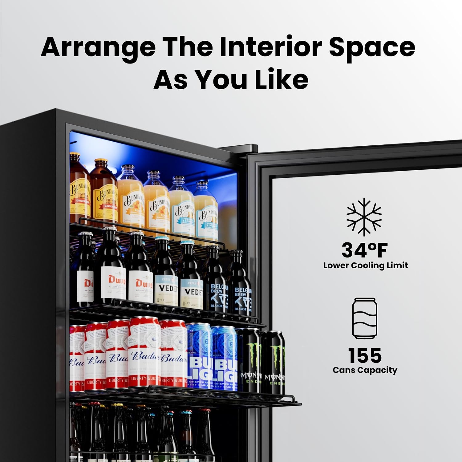 Yeego Beverage Refrigerator Cooler, 155 Cans Mini Fridge with Glass Door Beverage Fridge with Adjustable Shelves for Soda Beer or Wine, Beverage Cooler with Digital Temperature Control for Home Office