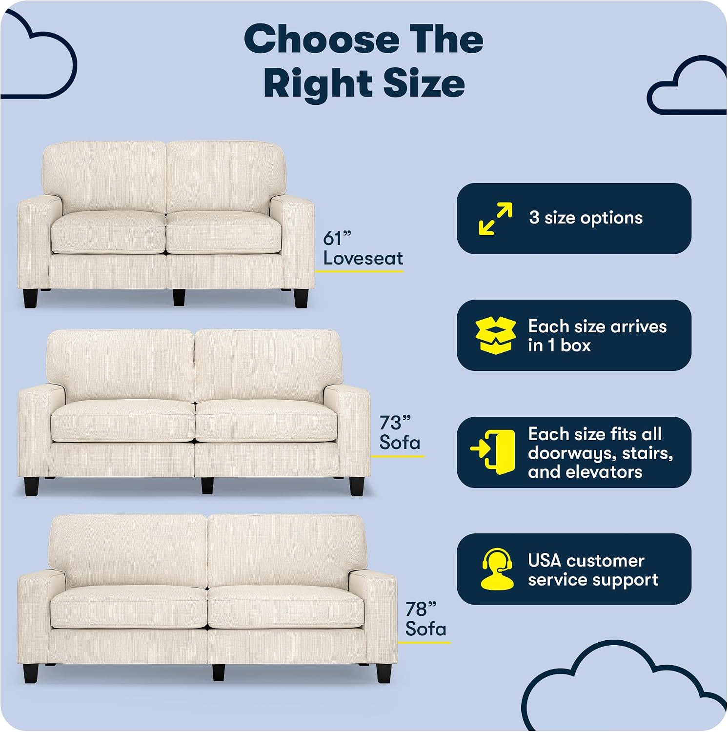Serta Palisades 61' Track Arm Sofa, Easy Care Polyester, Soft Pillow Back, Pocket Coil Seat Cushions, Removable Covers, Loveseat or Couch for Small Spaces, Living Rooms or Bedrooms, Buckwheat Beige