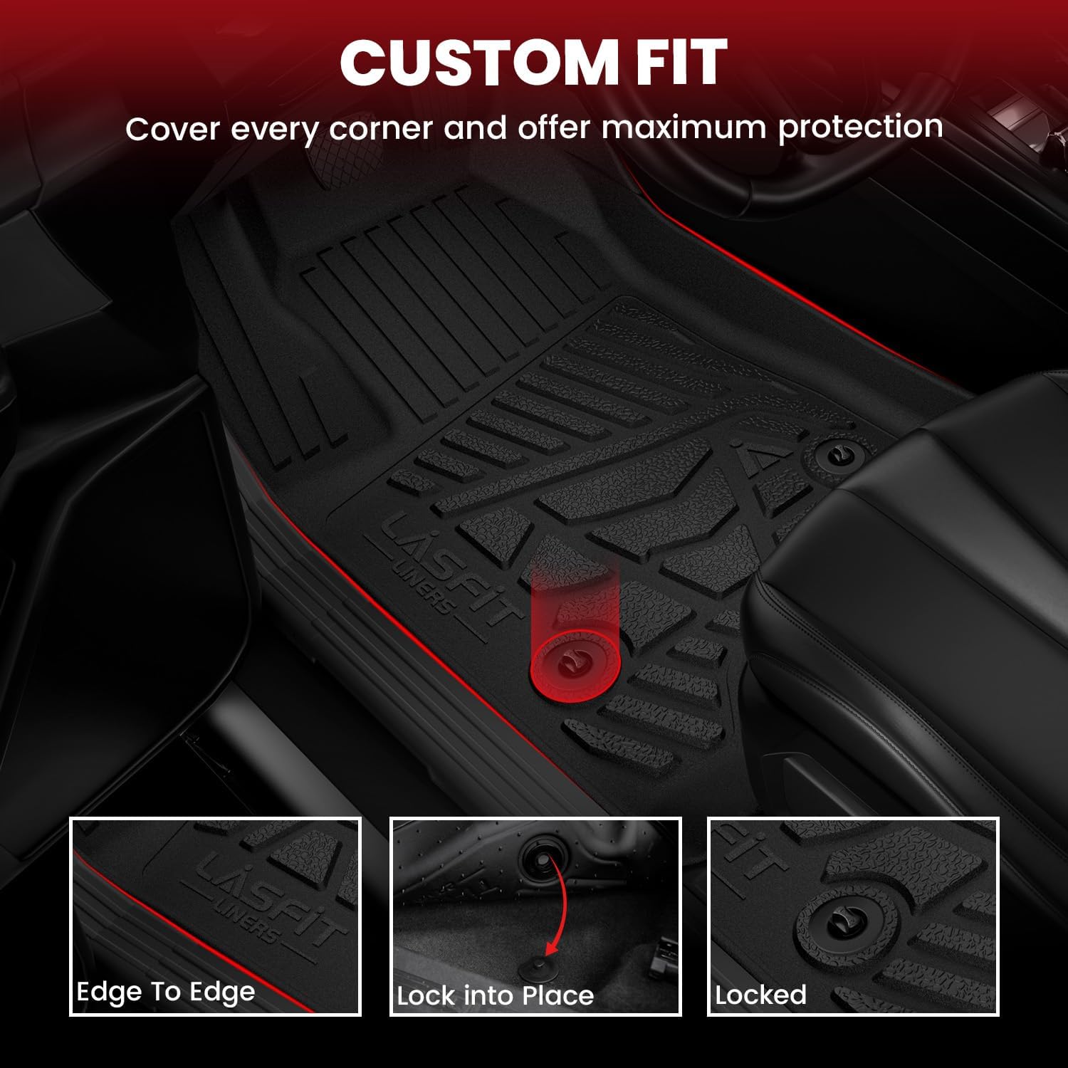 LASFIT Floor Mats for Chevrolet Chevy Silverado EV & GMC Sierra EV 2024-2026 (Fit Multi-Flex Midgate, Not Fit Without Multi-Flew Midgate), All Weather TPE Custom Fit Floor Liners