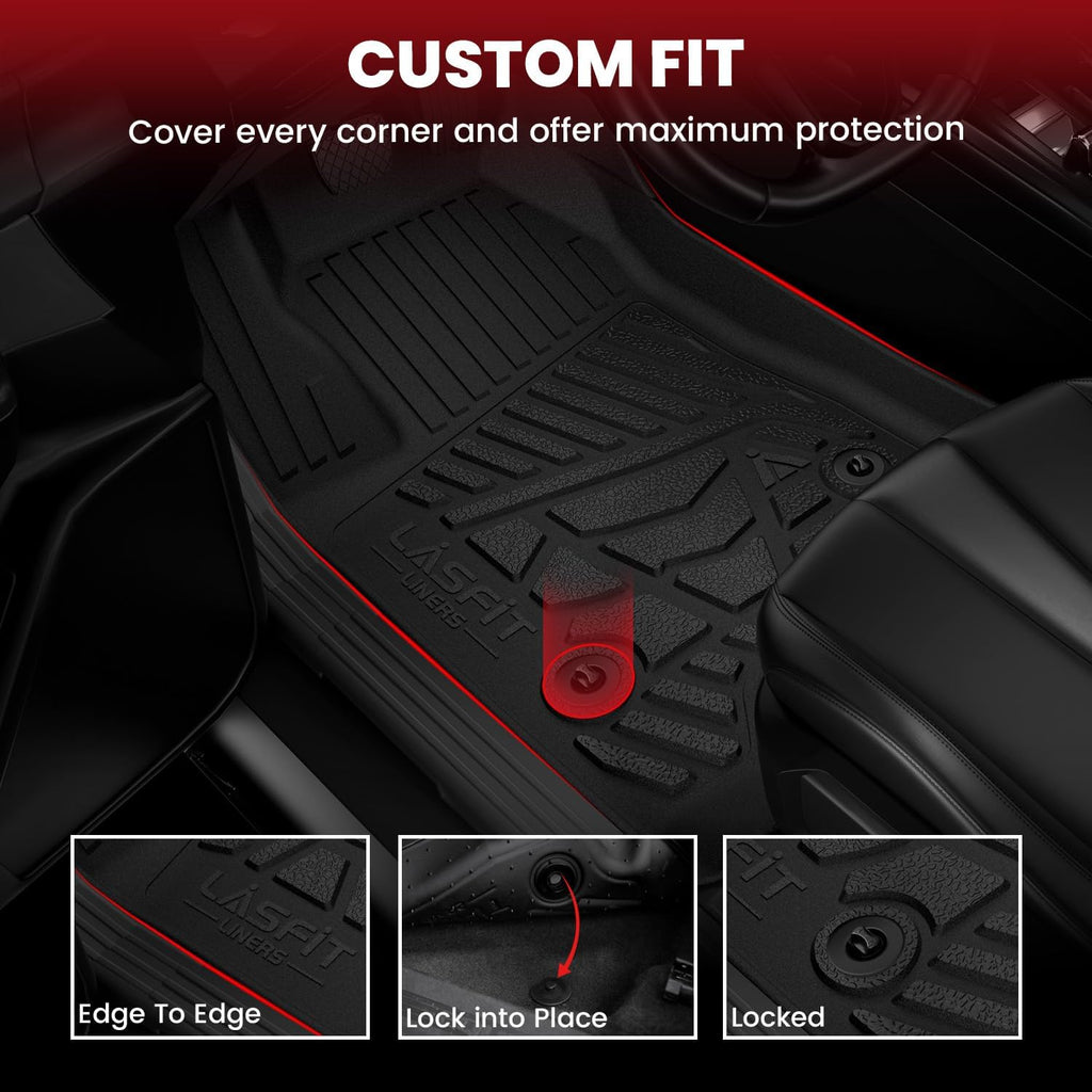 LASFIT Floor Mats 2014-2018 for Chevy Silverado/GMC Sierra 1500, 2015-2019 2500HD 3500HD (Crew Cab Only/Bench Seat Only) All Weather TPE Custom Fit Car Floor Liners, with Carpet Floor Only