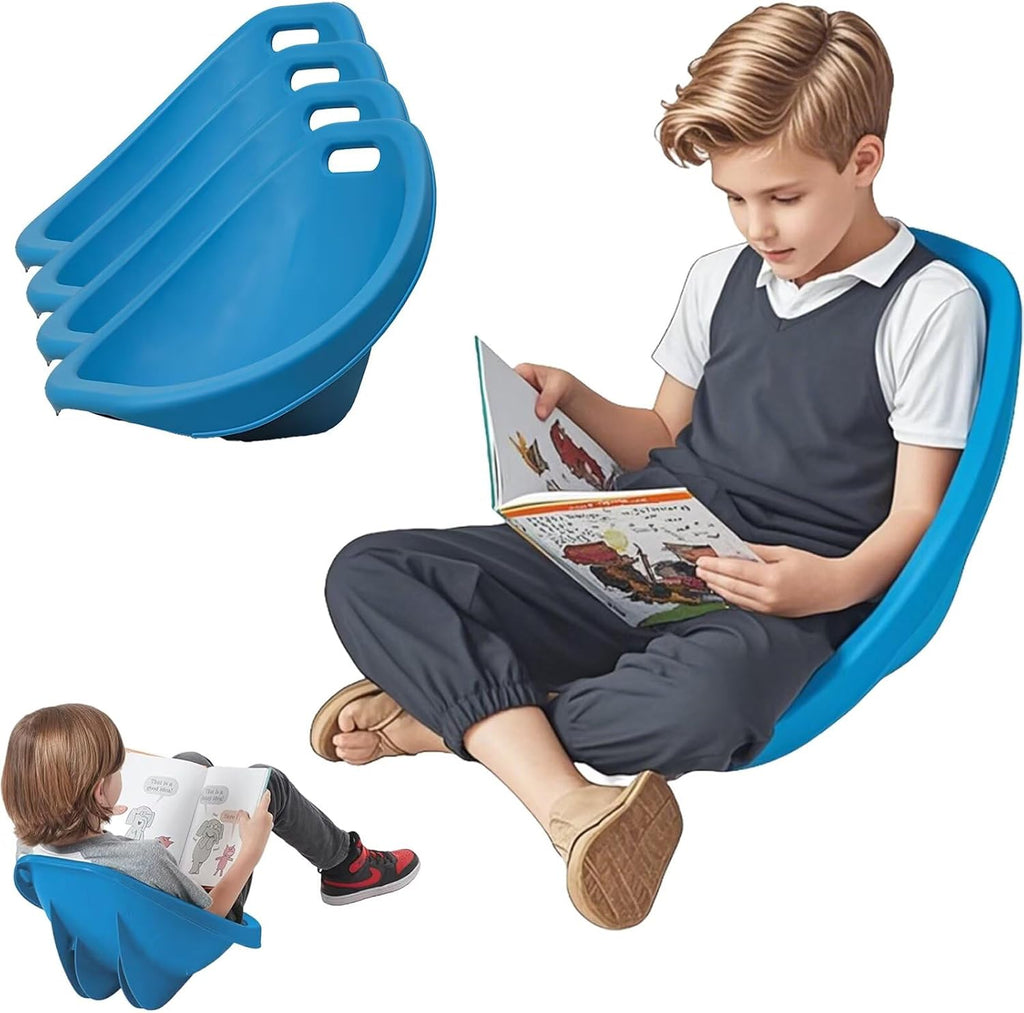 4 Packs Blue Scoop Rocker, Autism Sensory Rocking Chair, Fun Wobble Chairs for Classroom Elementary, Portable Floor Seating with Back Support, Plastic Reading Chair with Handle for Indoor Outdoor