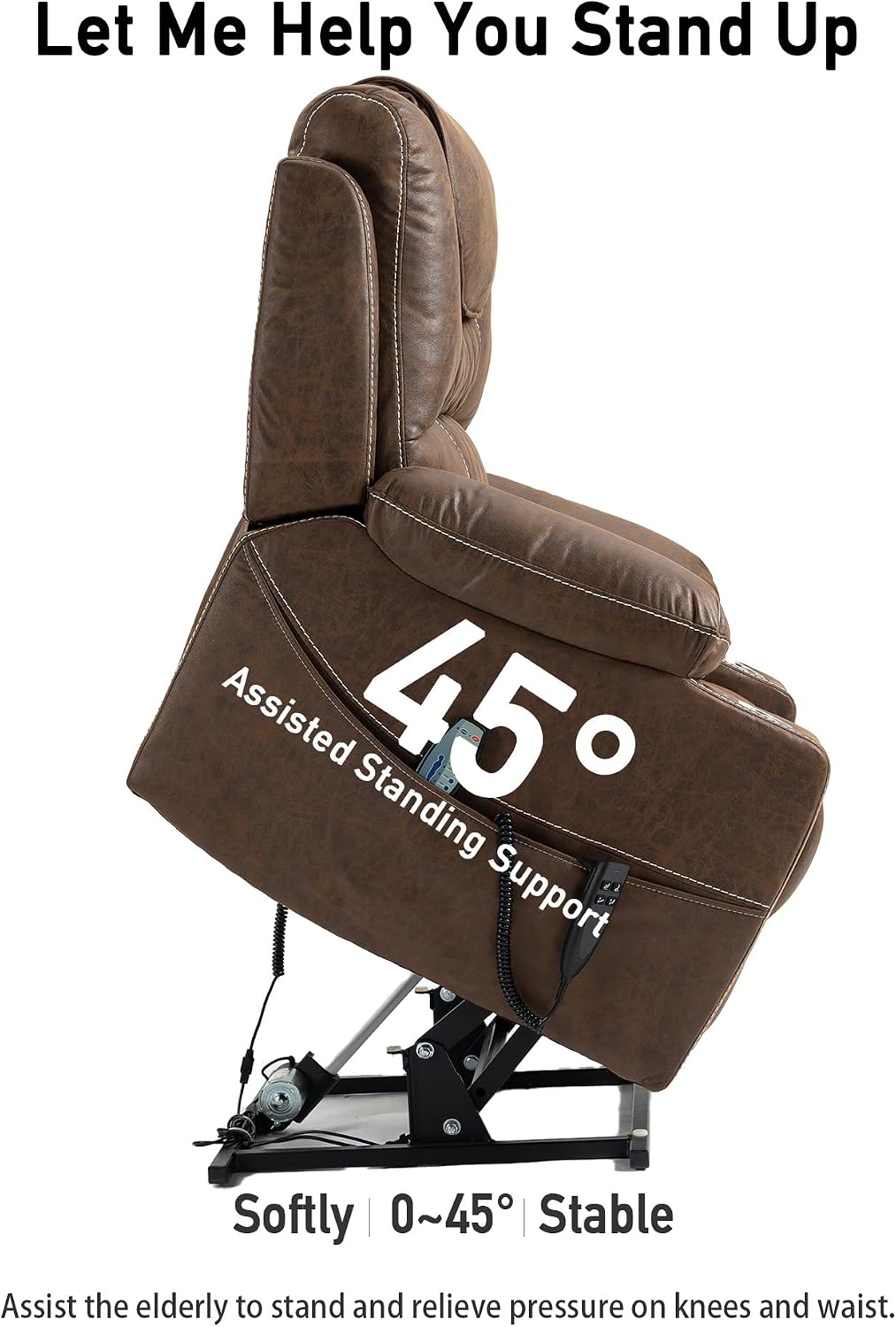 Oversized Lazy Boy Recliner Chair, 2 Motor Leather Recliner, Nursing Lift Chair with Massage and Lumbar Heating, Functional Adult Power Recliner with Cup Holders