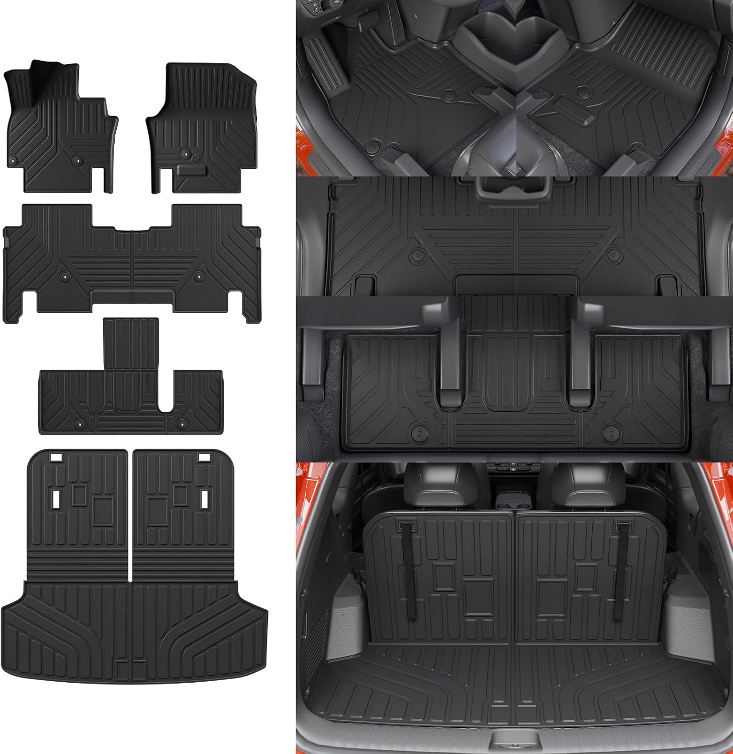 Floor Mats Compatible with 2024 2025 2026 Kia EV9 6&7 Seats Cargo Liner Cargo Mat Trunk Mat Trunk Liner Back Seat Cover Protector EV9 Accessories (Floor Mats+Trunk Mat with Backrest Mat)