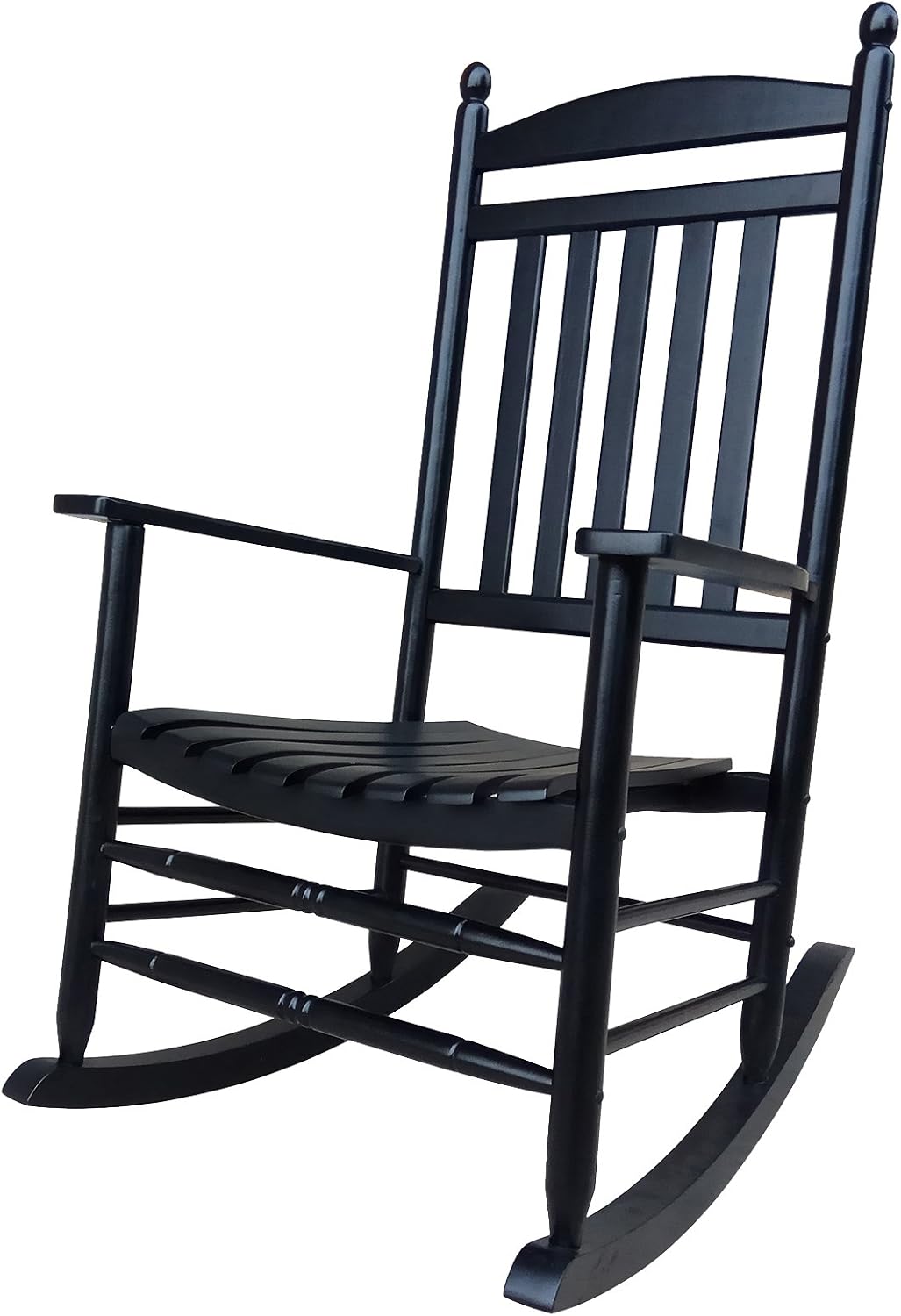 Rocking Rocker-A040BK Black Wood Porch Rocker/Outdoor Rocking Chair -Easy to Assemble-Comfortable Size-Outdoor or Indoor Use