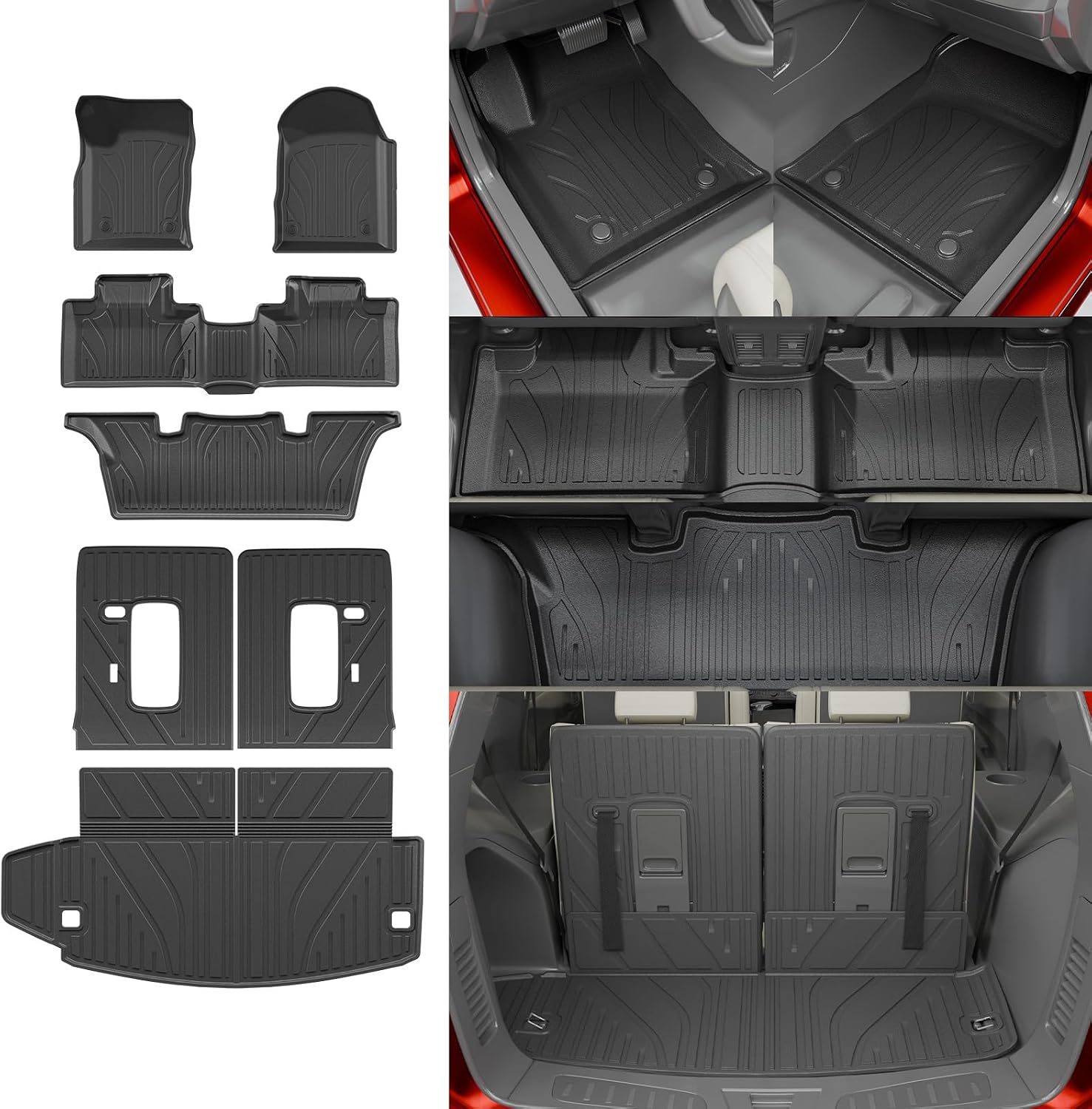 Floor Mats Compatible with 2016-2025 2026 Dodge Durango 6 Seats Cargo Mat Back Seat Protector Trunk Liner 2024 Durango Accessories (Fit 6 Seats, 3rd Row Backrest Mats+Trunk Mat+Floor Mats)