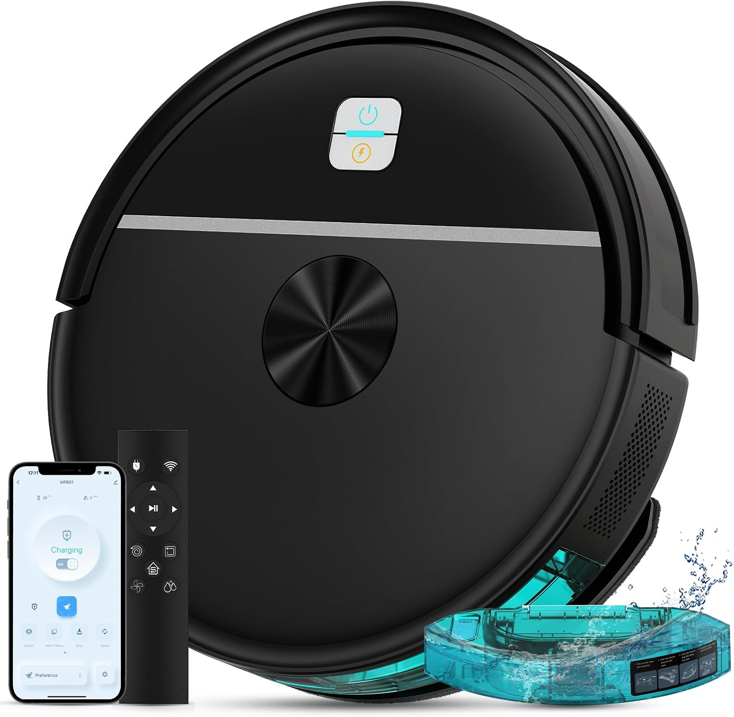 Robot Vacuum and Mop Combination,5000Pa Powerful Suction,Automatic Recharge,2-in-1 Mopping Robot Vacuum Cleaner,with Wi-Fi/App/ Remote,Trash Bin and Water Tank,Suitable for Hair,Hard Floor and carpet