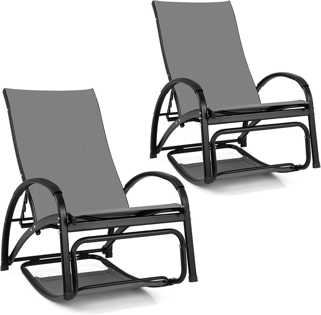 Tangkula Outdoor Rocking Chair Set of 2, 2-in-1 Convertible Lounge Chair with 4-Level Adjustable Backrest, Heavy-Duty Aluminum Frame, Patio Sun Lounger Rocker for Porch, Poolside, Backyard, Garden