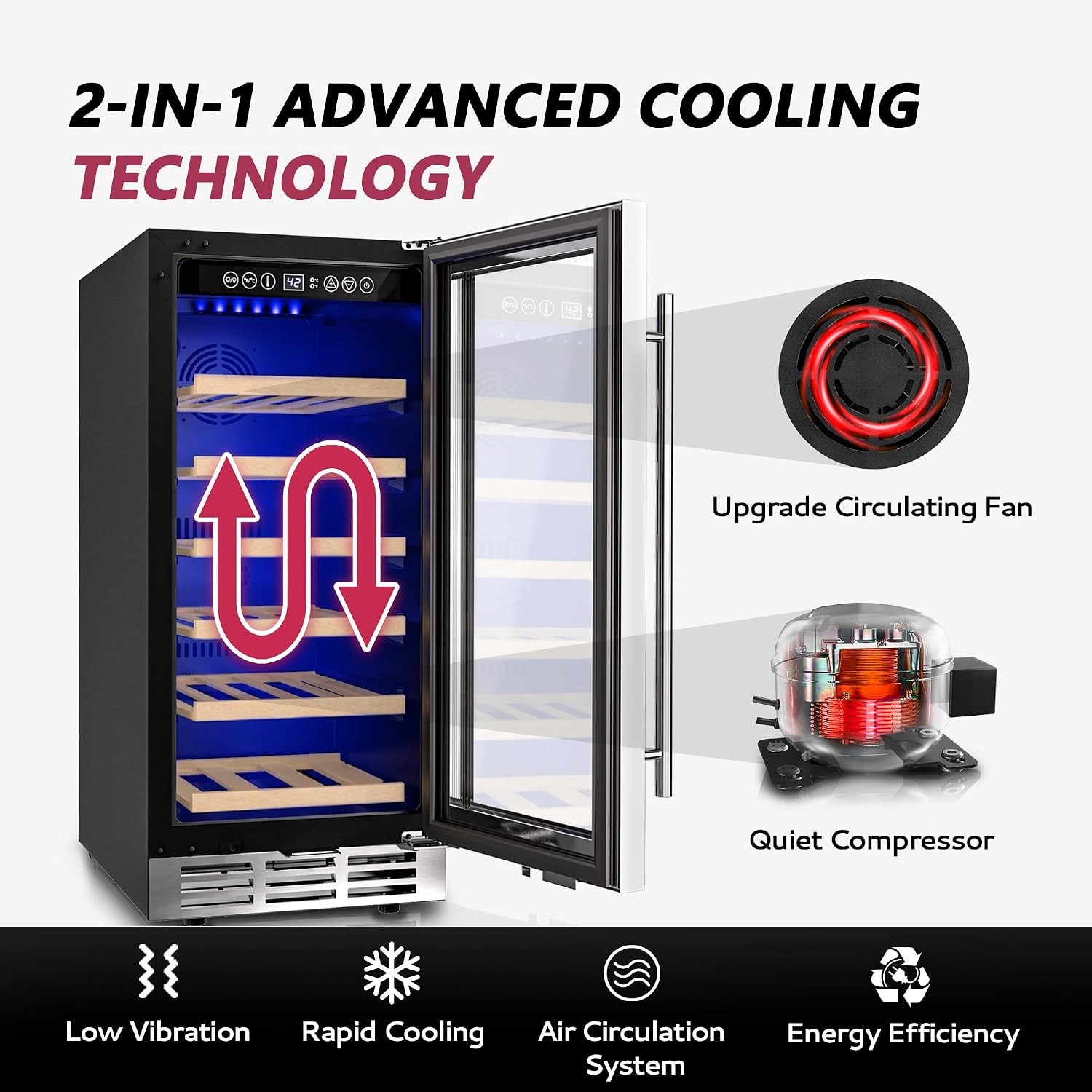 Icyglee 15 Inch Wine Cooler Refrigerator, 30 Bottle Wine Fridge with Stainless Steel Glass Door & Digital Temperature Control, Built-in/Freestanding Wine Cooler with Removable Shelves, 3.6 CU.FT