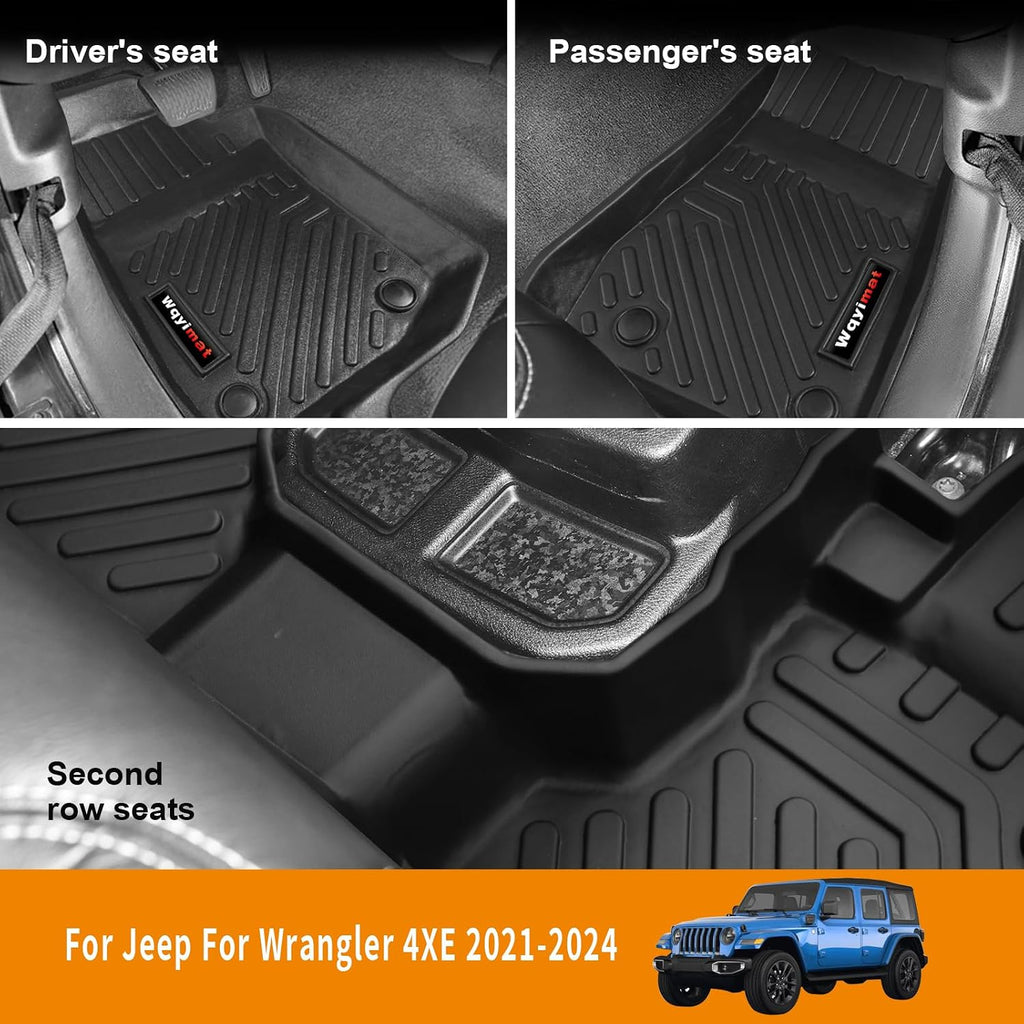 for 2021-2025 2026 Jeep Wrangler JL 4XE Floor Mats Cargo Liner and Backrest Mat All Weather TPE Rubber Protection Mat Accessories (Only for Jeep Wrangler JL 4XE Full Set)