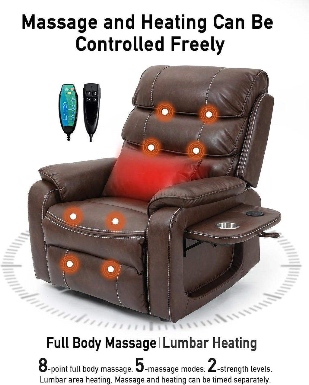 Power Lift Lazy Boy Recliner Chair, 2 Motor Flat Recliner, Nursing Lift Chair with Massage and Lumbar Heating, Adult Power Recliner with Side Pockets, Folding Table, Remote Control