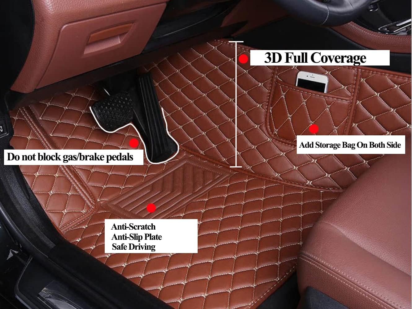 Compatible with Tesla Model Y 5-Seat 2020-2025 Floor Mats Weather Floor Liner Anti-Slip Design Interior (Black with Beige Stitching)
