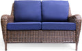 Cambridge Outdoor Wicker Loveseat Sofa, All-Weather HDPE Rattan Patio Sofa w/Cushions, Classic Farmhouse Hand-Woven Furniture for Porch Patio Backyard, Midnight Navy Blue