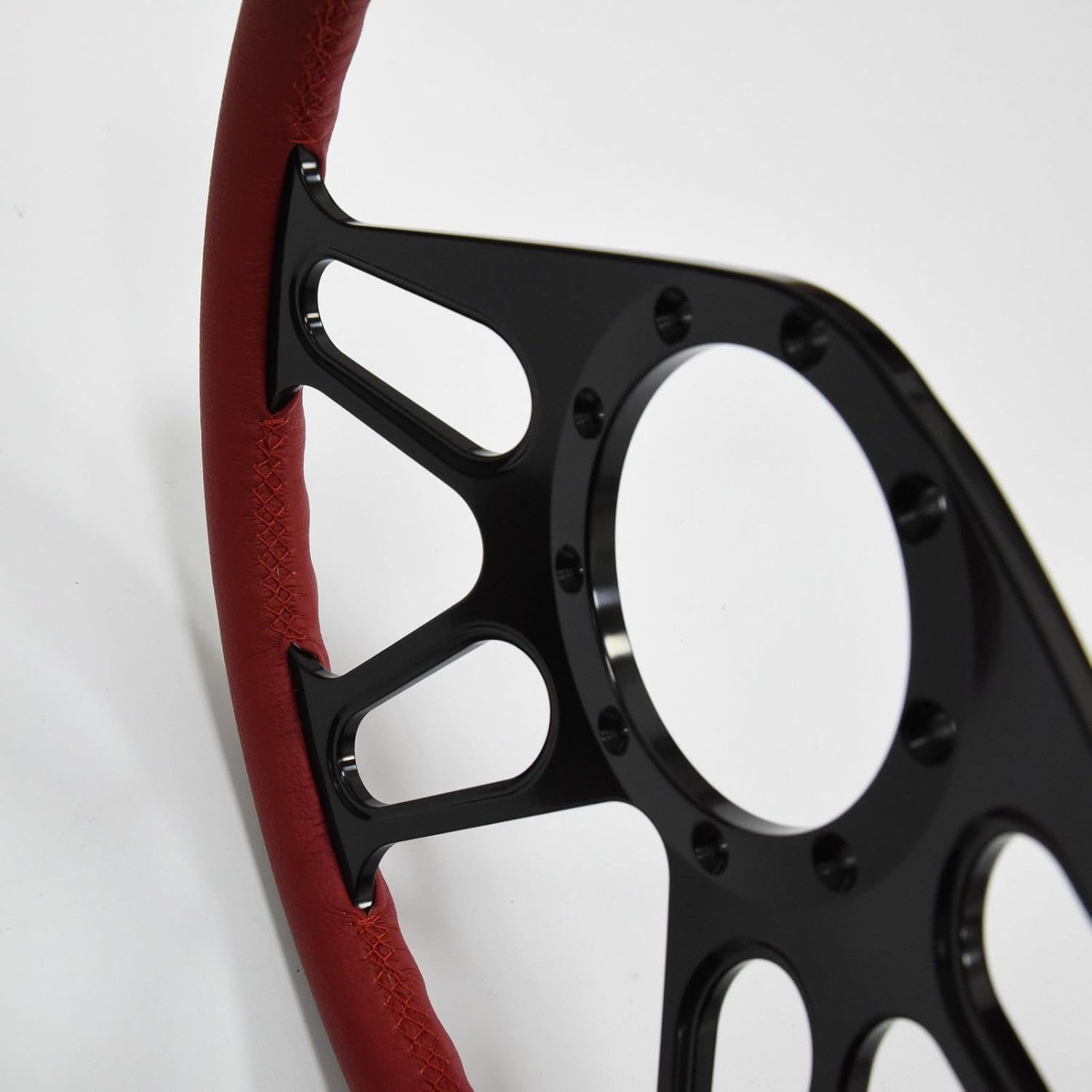 14'' Billet Full Wrap 9 Bolts Steering Wheel with 2'' Dish and Horn Button (Red)