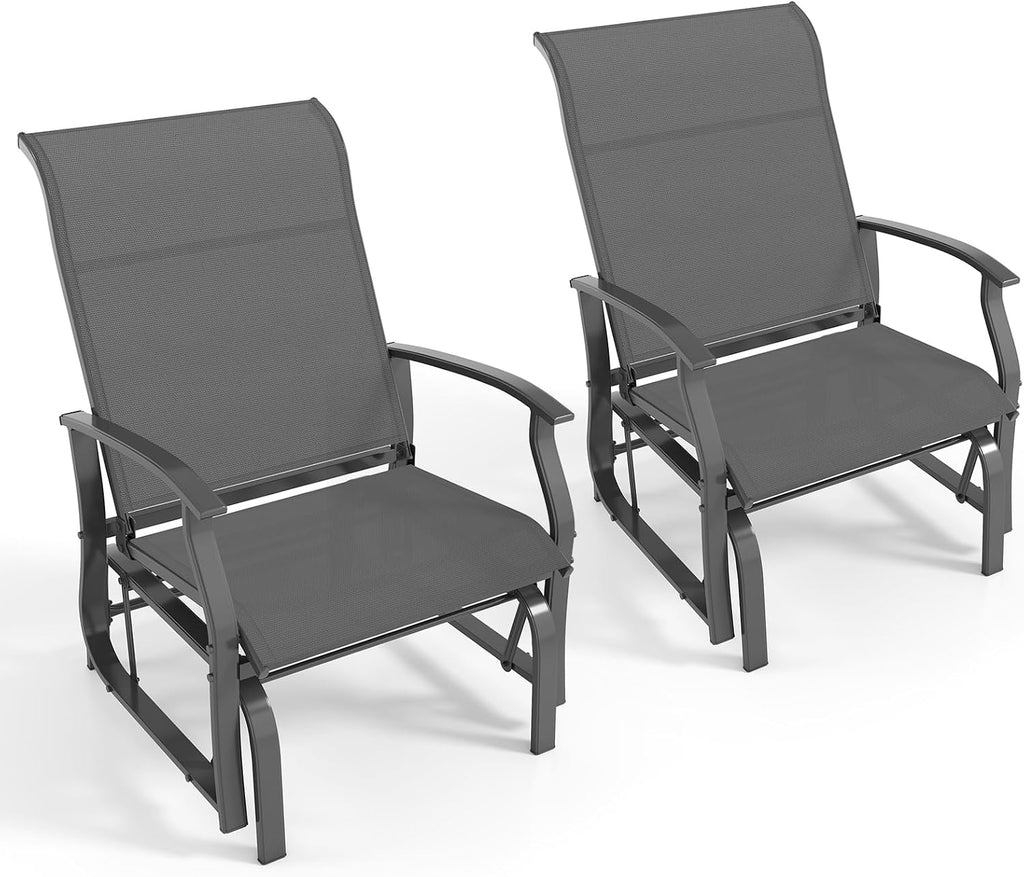 Giantex 2-Pack Outdoor Glider Rocking Chairs, Rockers with Ergonomic Backrest & Seat, Extra Armrests, Metal Frame, Anti-Scratch Foot Pads, Load 350Lbs, Patio Gliders for Porch, Yard, Garden, Grey