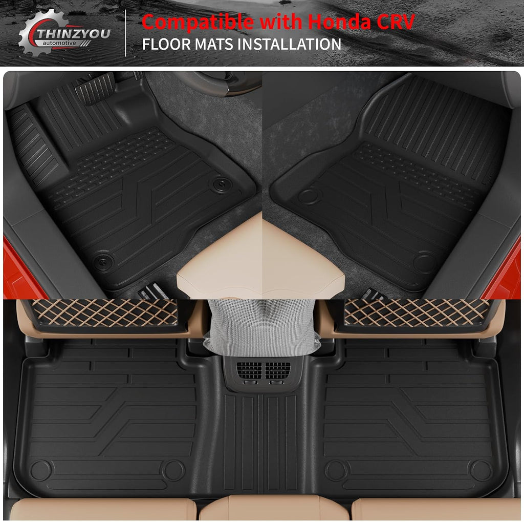 Floor Mats Compatible with 2023 2024 2025 2026 Honda CRV Cargo Mats Liner TPE Back Seat Cover Trunk Mats Fuel 2024 CR-V Accessories Non-Hybrid (Lower Deck, Trunk Mat+Backrest Mats+Floor Mats)