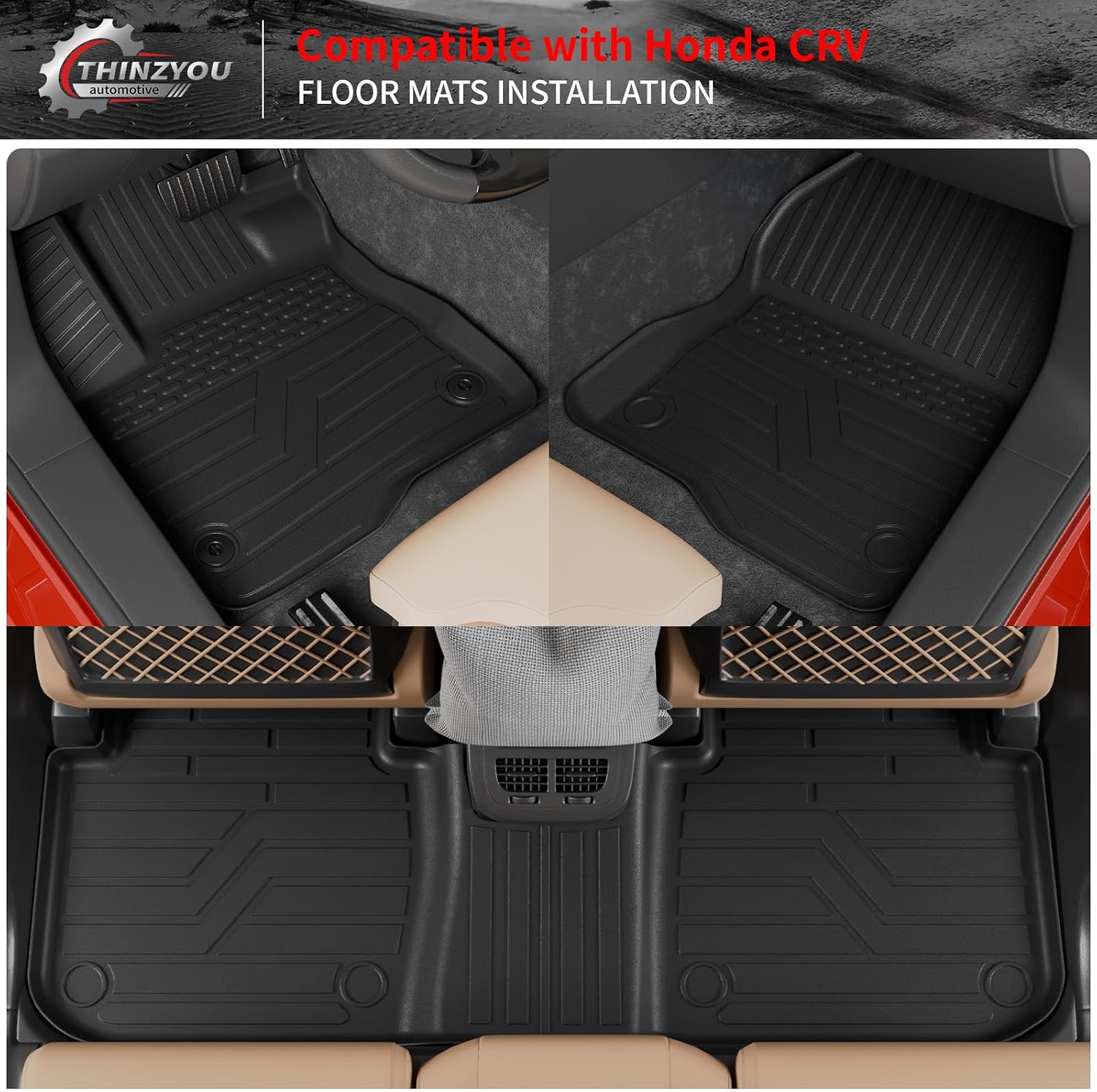 Floor Mats Compatible with 2023 2024 2025 2026 Honda CRV Cargo Mats Liner TPE Back Seat Cover Trunk Mats Fuel 2024 CR-V Accessories Non-Hybrid (Lower Deck, Trunk Mat+Backrest Mats+Floor Mats)