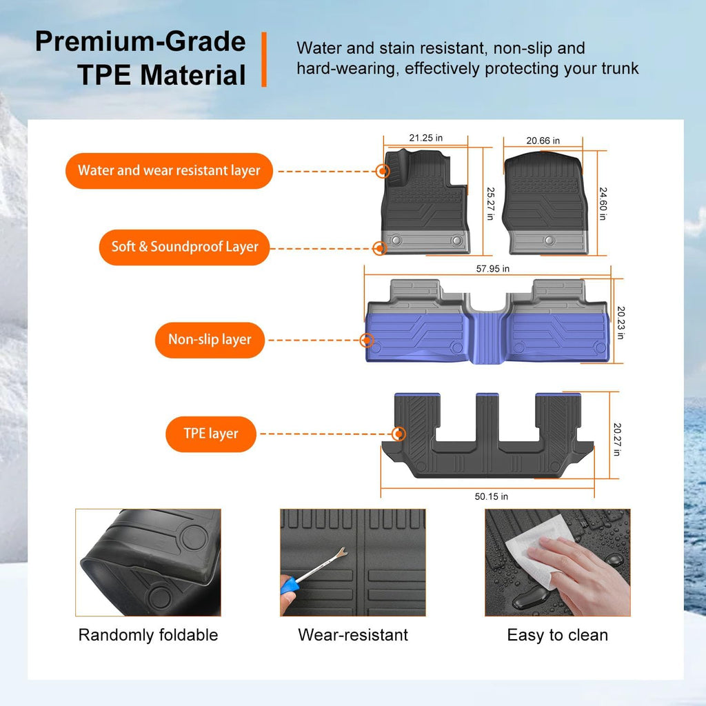 powoq 7 Seats Floor Mats Compatible with 2020-2026 Ford Explorer Cargo Mat Cargo Liner Floor Liner TPE Replacement for 2020-2026 Ford Explorer Accessories (Trunk Mat+Backrest Mats+Floor mats)