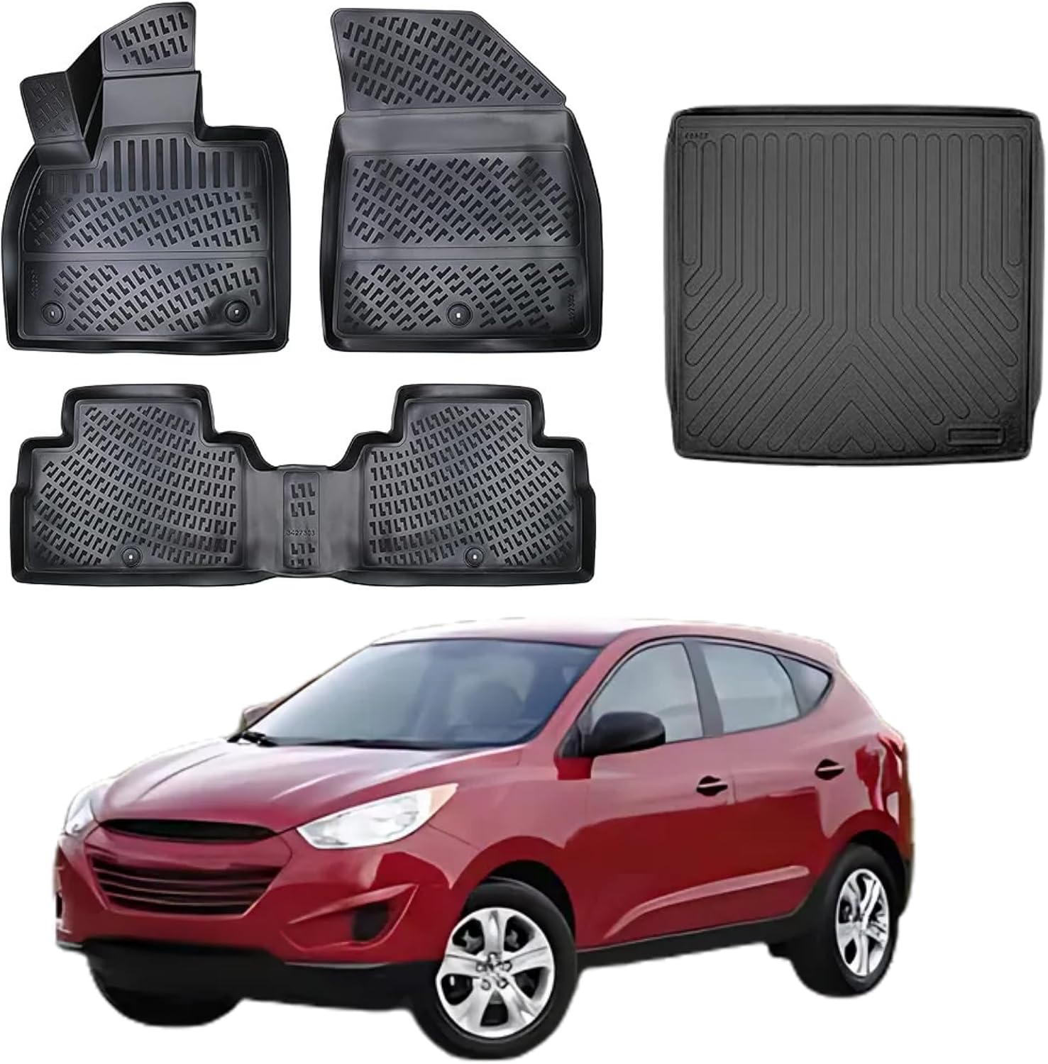 Floor Mats & Cargo Liner Set for Hyundai Tucson 2010-2015 | Black TPE All Weather Custom Fit Floor Liner for 1st 2nd Rows and Trunk Car Mats