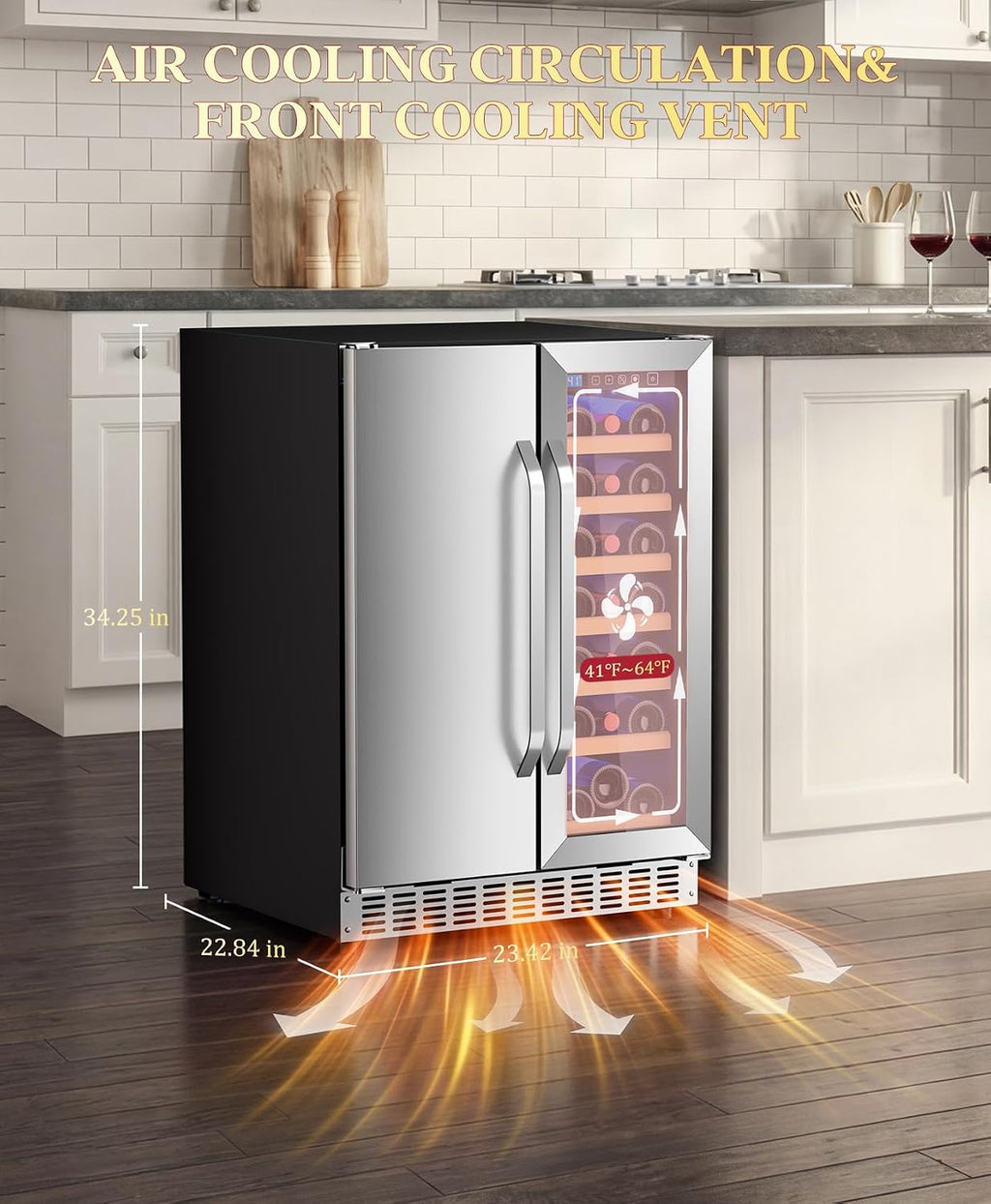 24' Dual Zone Wine & Beverage Refrigerator, 60 Cans & 21 Bottle Under Counter Wine Cooler with Upgraded Cooling & Blue LED Light, Large Capacity Wine Fridge, Built-In or Freestanding