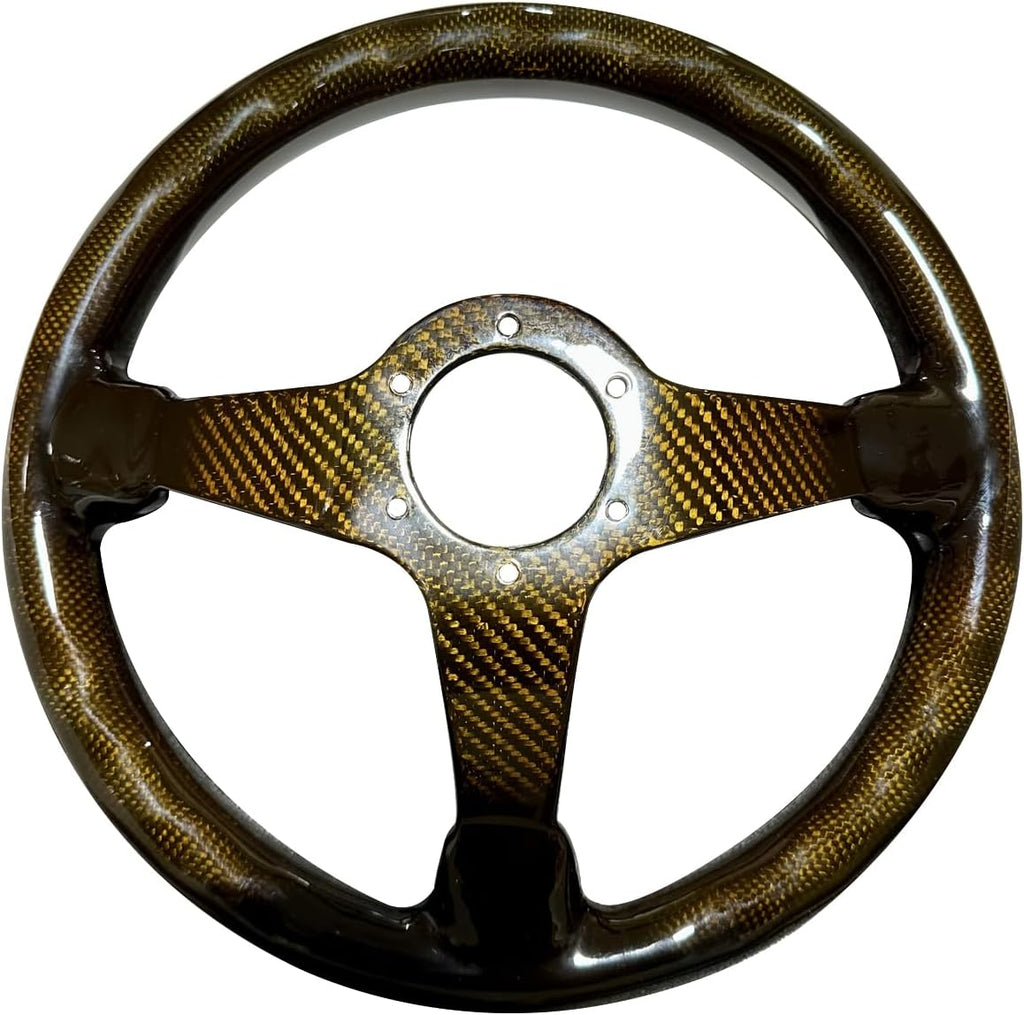 Universal 14in Real Carbon Fiber Steering Wheel Yellow (001Y) | 3' Depth, hard and lightweight ,6 Holes JDM