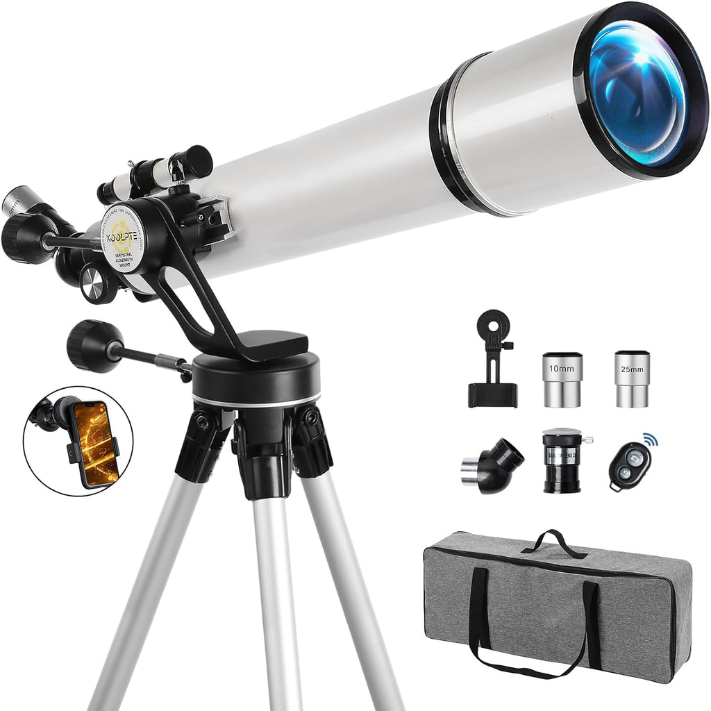 Telescope,90mm Aperture 700mm with Vertisteel AZ Mounting Slow-Motion Mount, High Power Telescopes for Adults Astronomy, Easy for Beginners, with Carry Bag,Wireless Remote Control, Phone Adapter,White