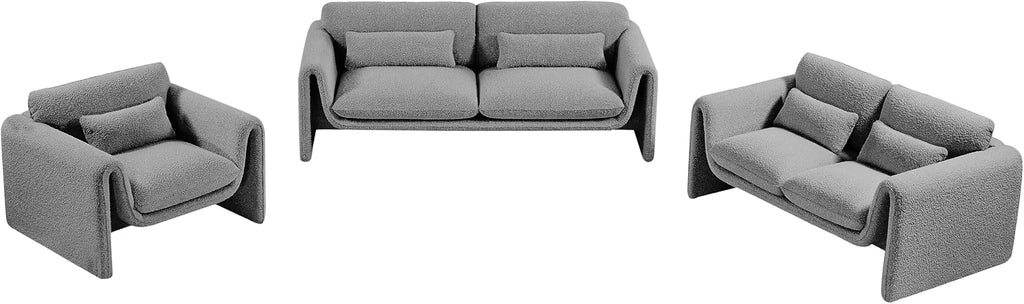 Meridian Furniture 198Grey-S Stylus Collection Modern | Contemporary Boucle Fabric Upholstered Sofa with Rich Grey Boucle Fabric, Curved Arms, 86' W x 38' D x 31' H, Grey