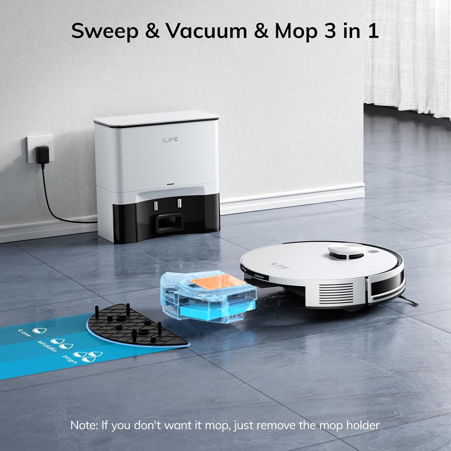 ILIFE A30 Pro Robot Vacuum and Mop Combo, Self Emptying Robot Vacuum Cleaner + Replacement Mop Cloths, 5 Pack Included