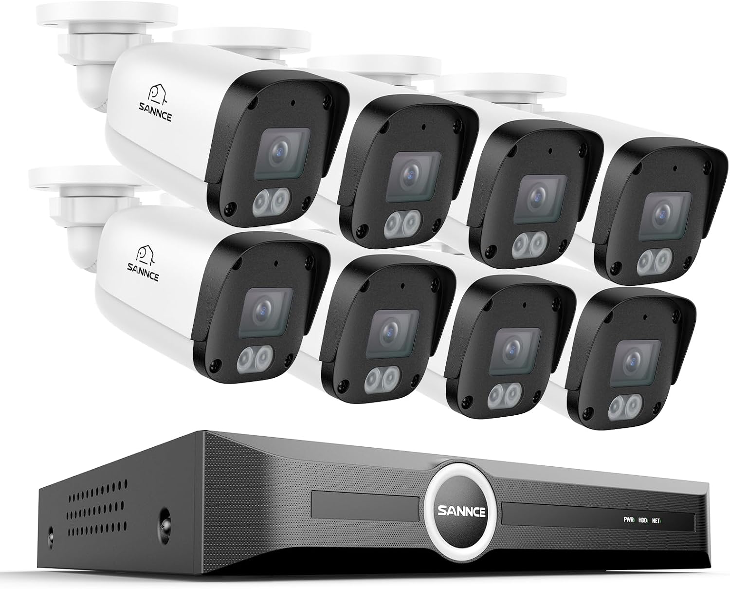 SANNCE 5MP Bullet Surveillance Camera System, 8CH 6MP NVR with 8PCS 5MP HD Weatherproof PoE Security Cameras with H.265 Video Compression, Smart IR LED, APP Push Alert, Remote Access (NO HDD)