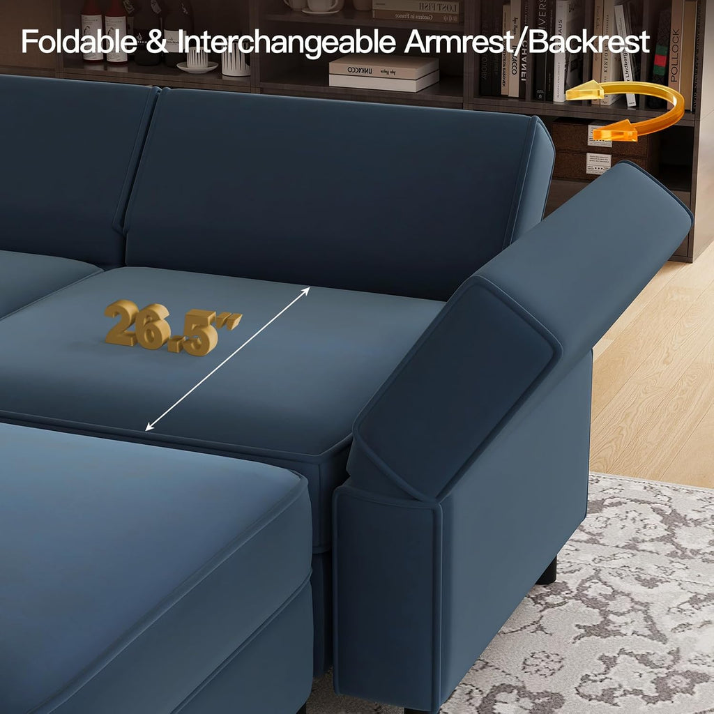 Belffin Modular Sectional Sofa Couch with Reversible Chaise Velvet L Shaped Storage 4-seat Convertible Blue…