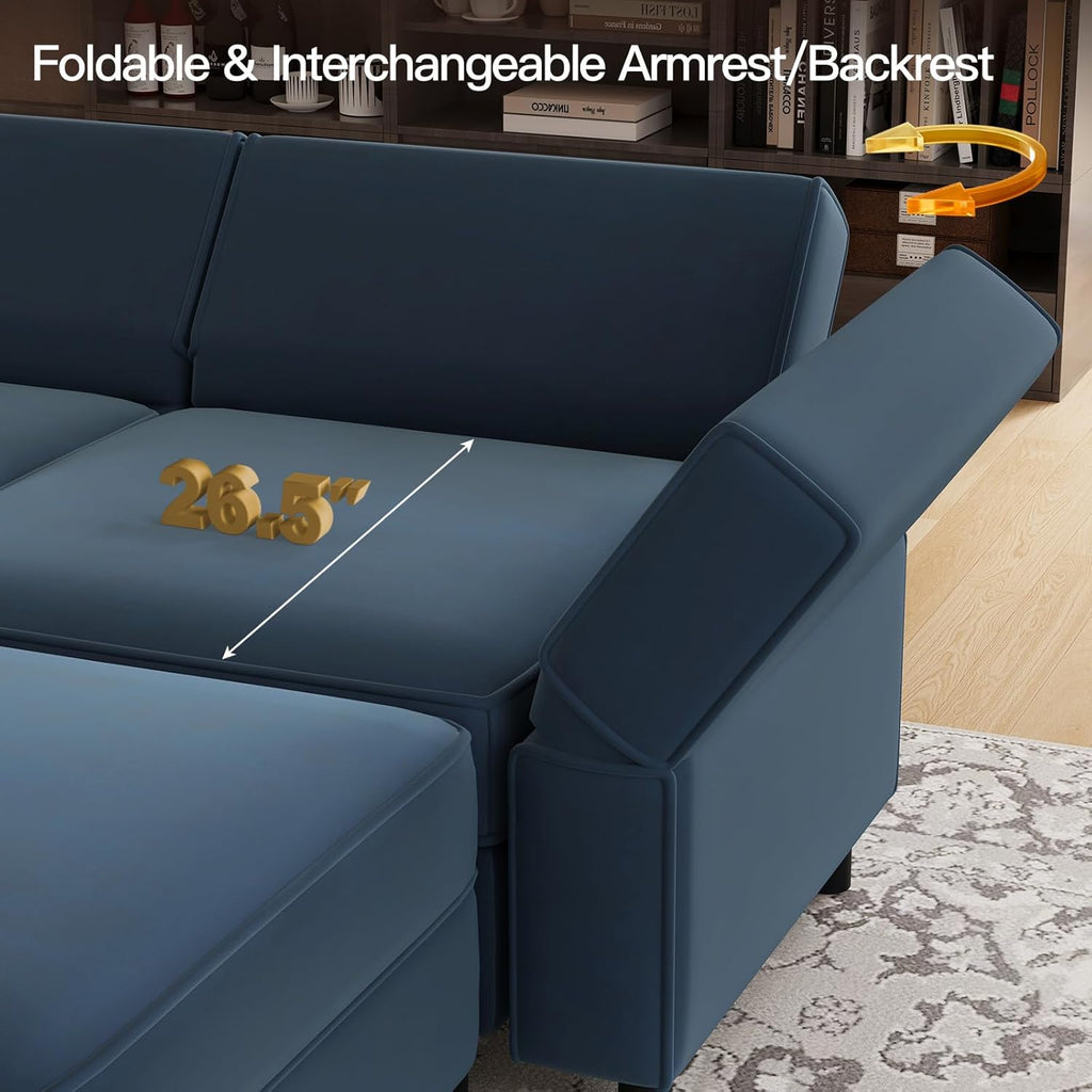 Belffin Modular Velvet Sectional Sofa with Storage Seat Oversized U Shaped Couch with Reversible Chaise Sofa Set with Ottoman Blue