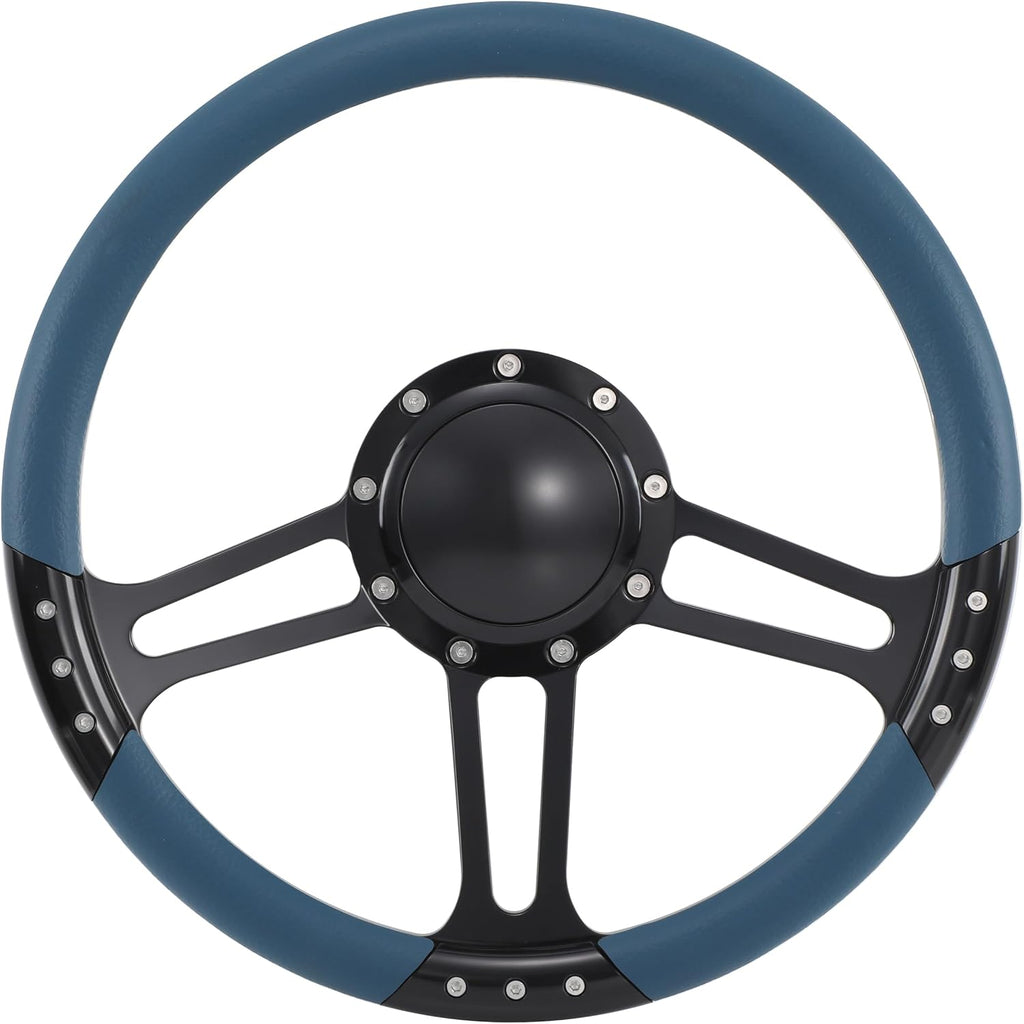 14'' Billet Half Wrap 9 Bolts Steering Wheel with 2'' Dish and Horn Button(Blue)