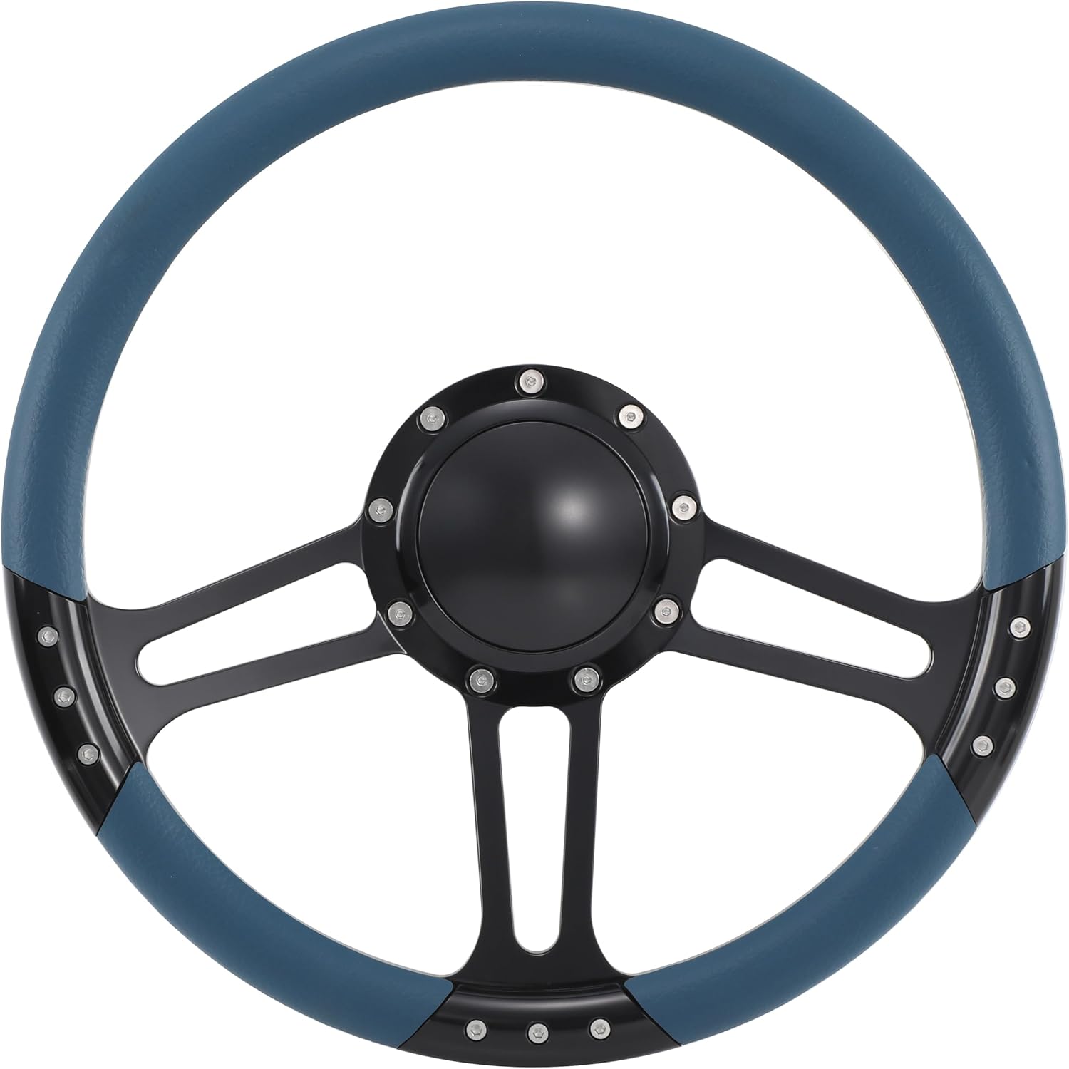 14'' Billet Half Wrap 9 Bolts Steering Wheel with 2'' Dish and Horn Button(Blue)