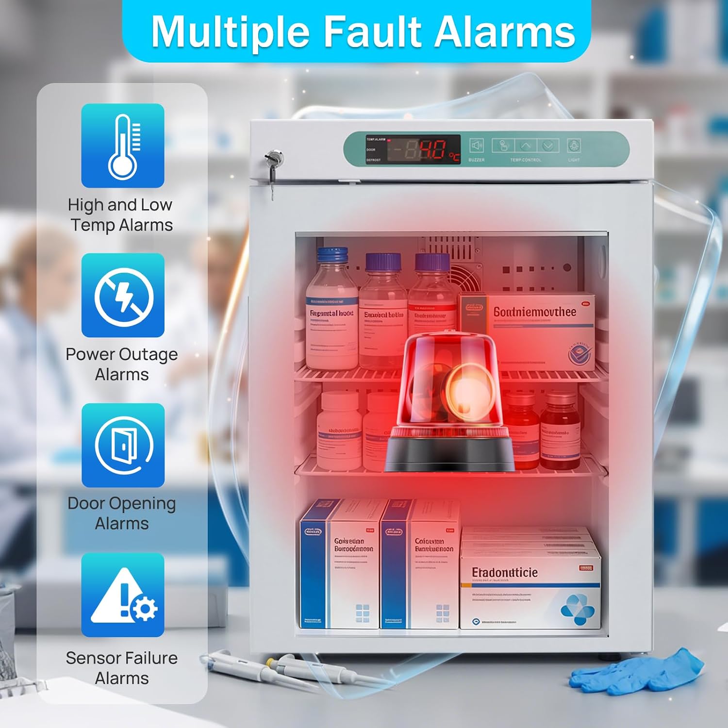 Lab Refrigerator, 2-8℃, 55L/1.9Cu.Ft, LED Lighting Pharmacy Fridge, Small Medical Refrigerator, Digital Thermostat, Designed for Pharmacy, Medicine, Vaccine Storage