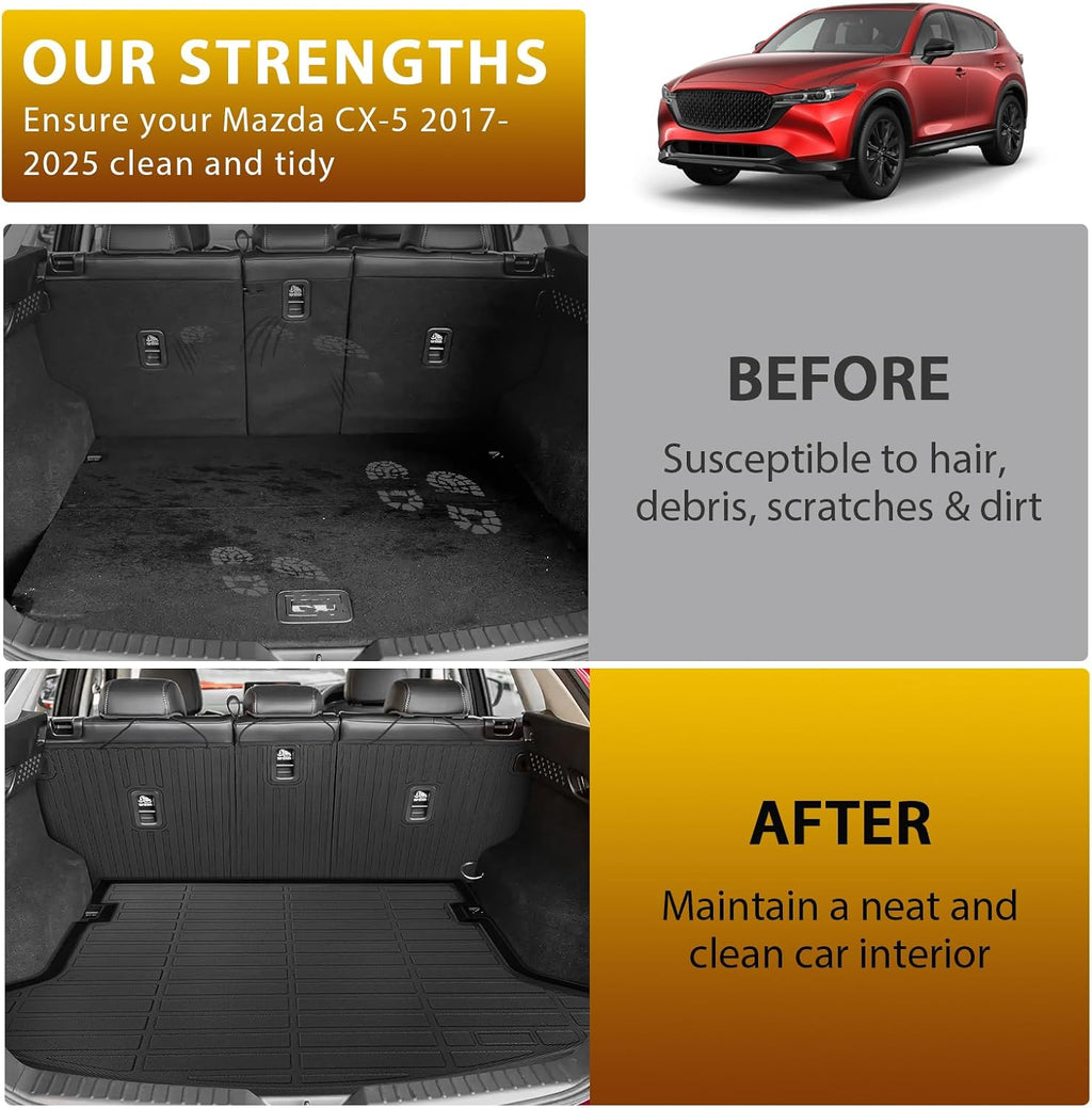 Powerty Floor Mats for Mazda CX-5 2017-2025, All Weather TPE Custom Cargo Liner Seat Back Covers Protectors Replacement for Mazda CX-5 Accessories (Floor Mats+Backrest Mat+Trunk Mat)